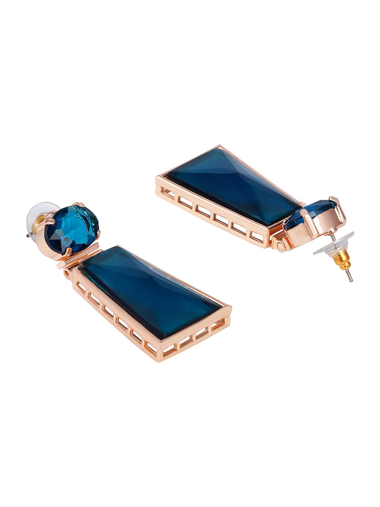 Rose Gold-Plated Artificial Stone Studded Geometric Shaped Drop Earrings