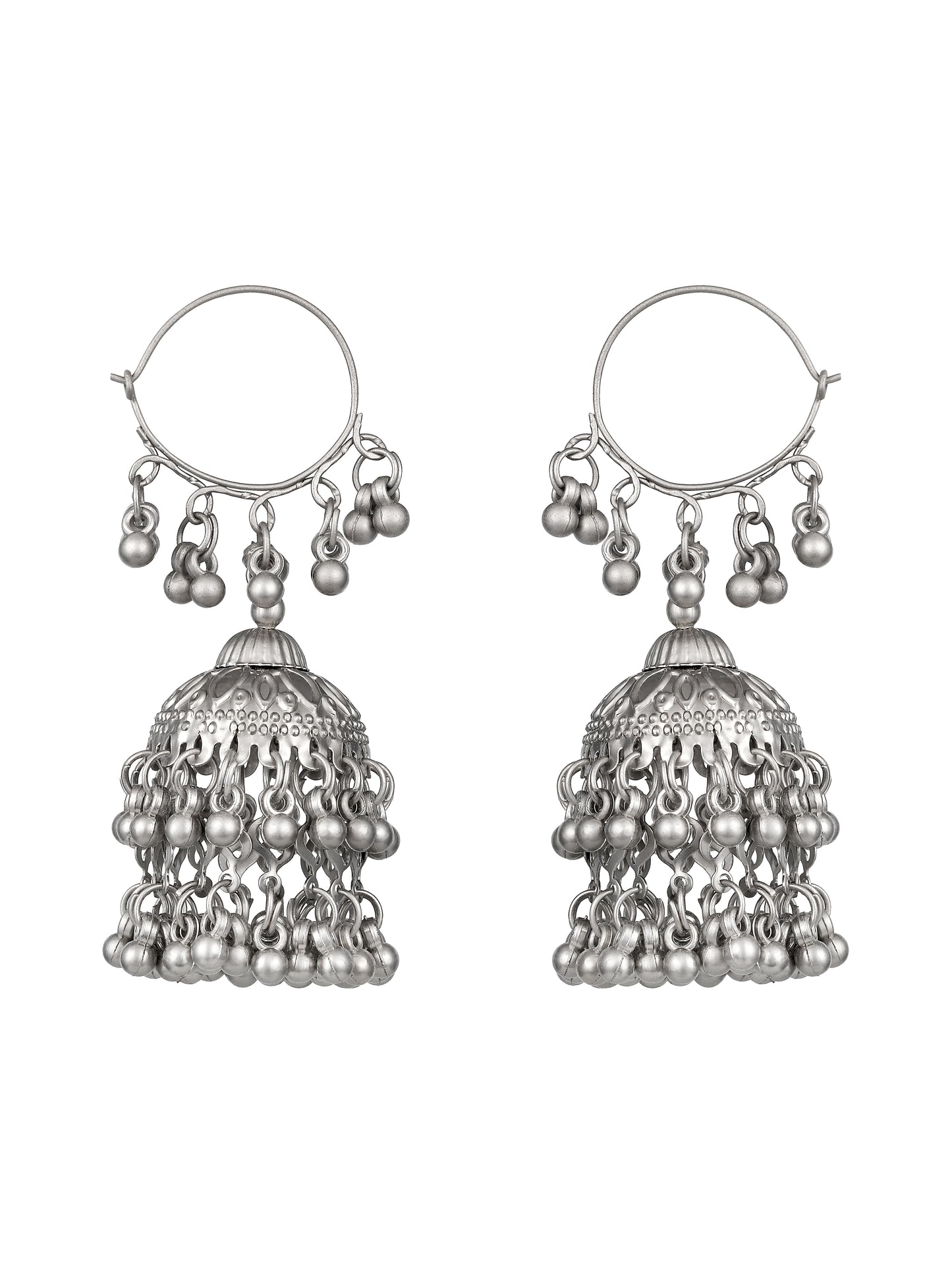 Silver-Plated Beaded Dome Shaped Jhumkas