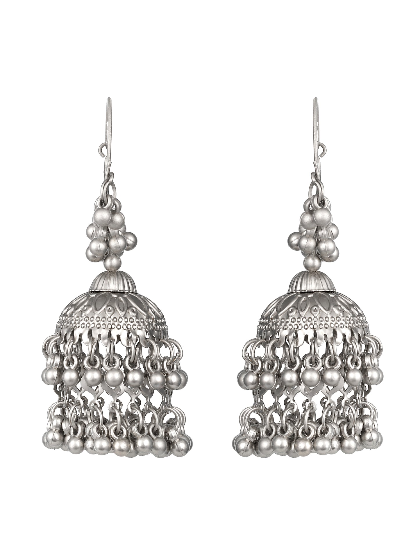 Silver-Plated Beaded Dome Shaped Jhumkas