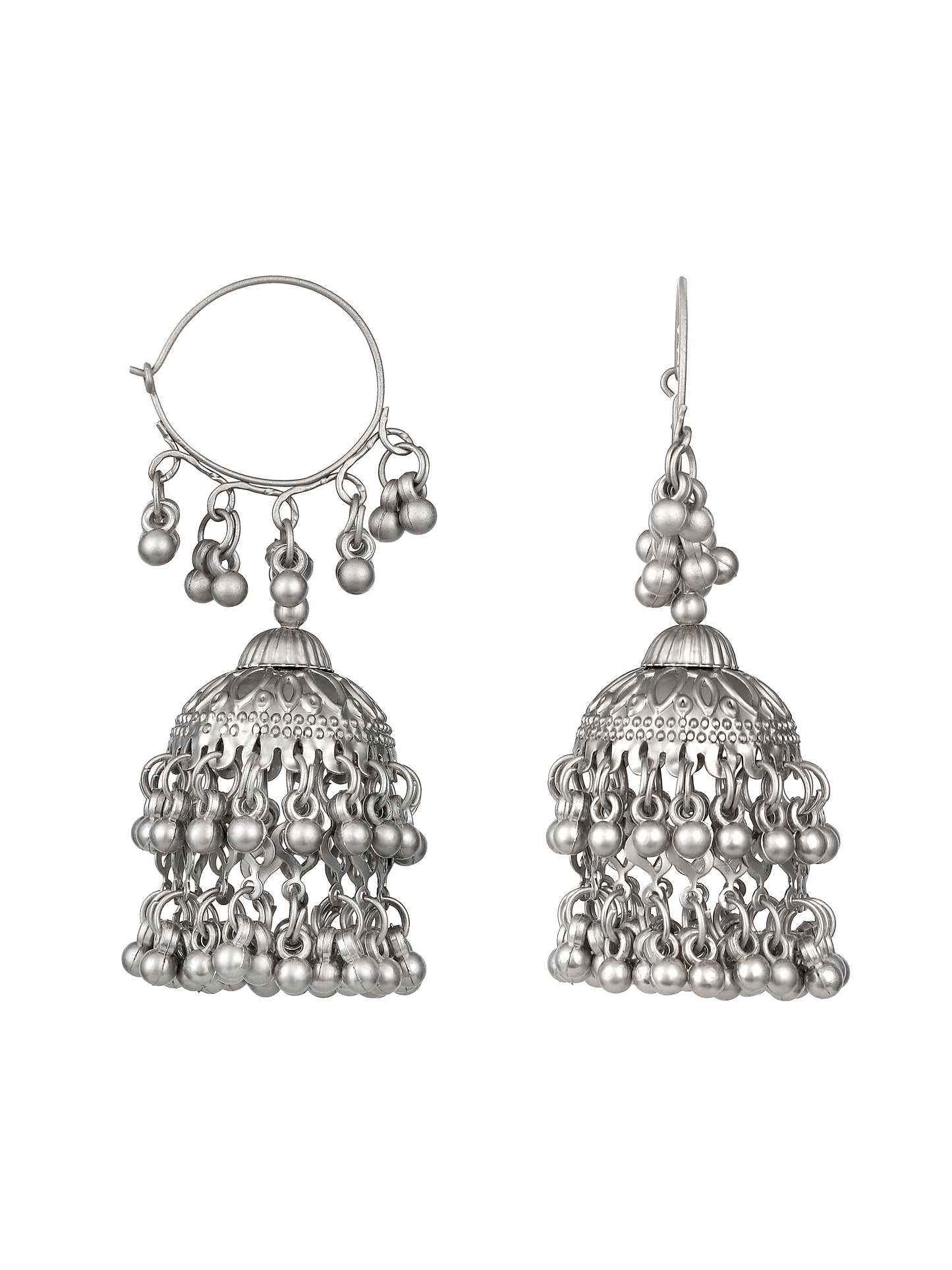 Silver-Plated Beaded Dome Shaped Jhumkas