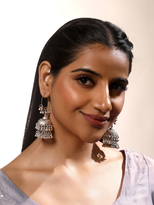 Silver-Plated Beaded Dome Shaped Jhumkas