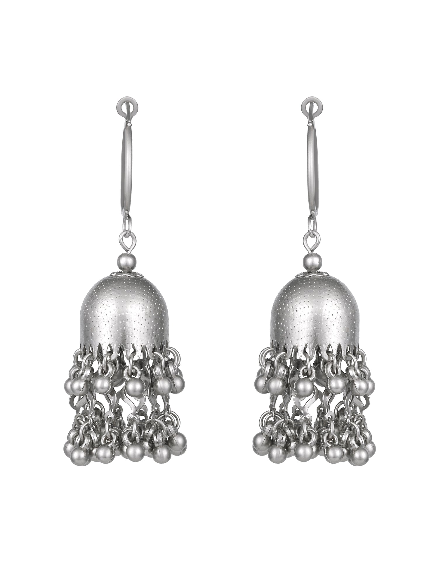 Silver-Plated Beaded Dome Shaped Jhumkas