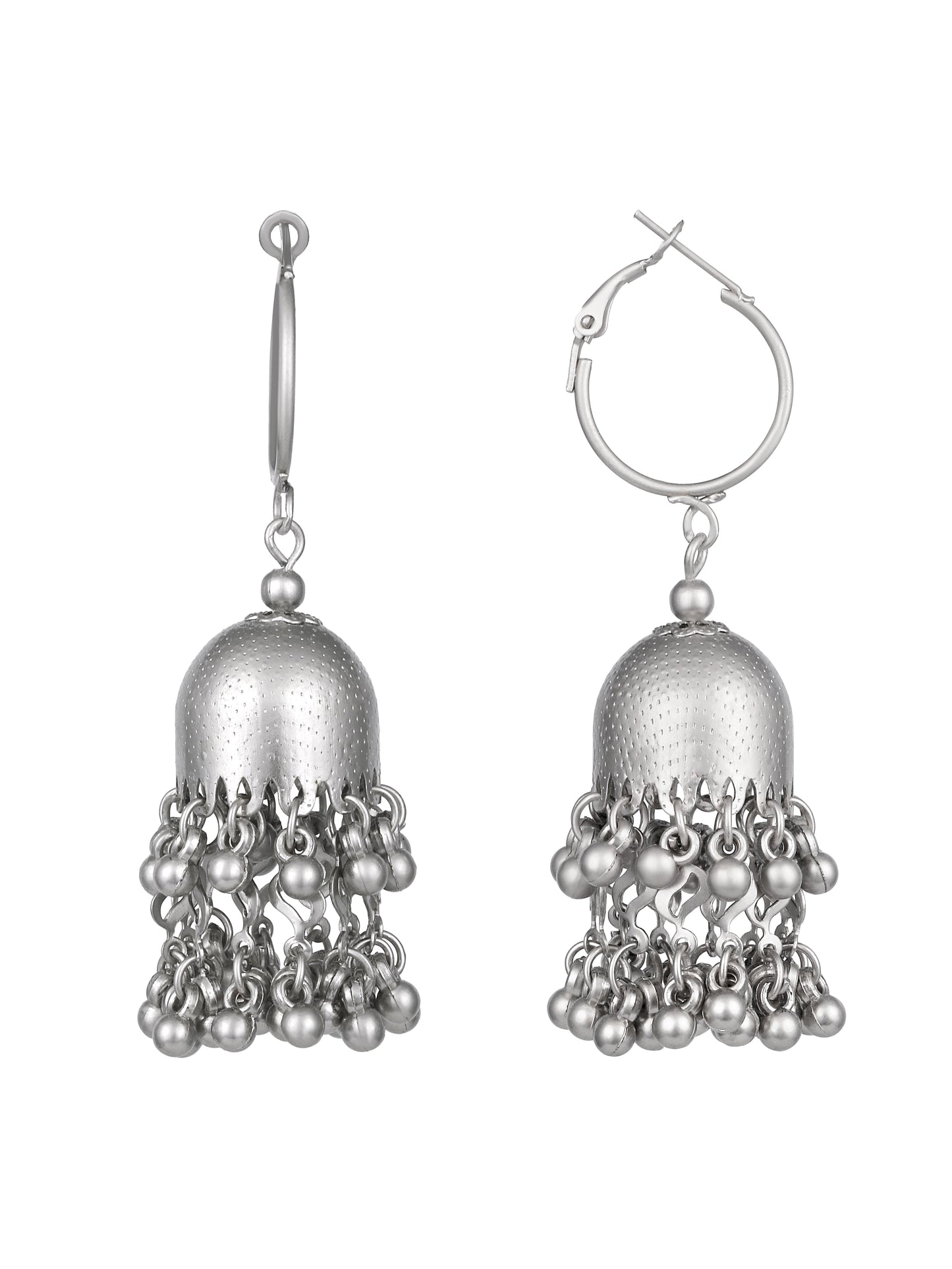 Silver-Plated Beaded Dome Shaped Jhumkas