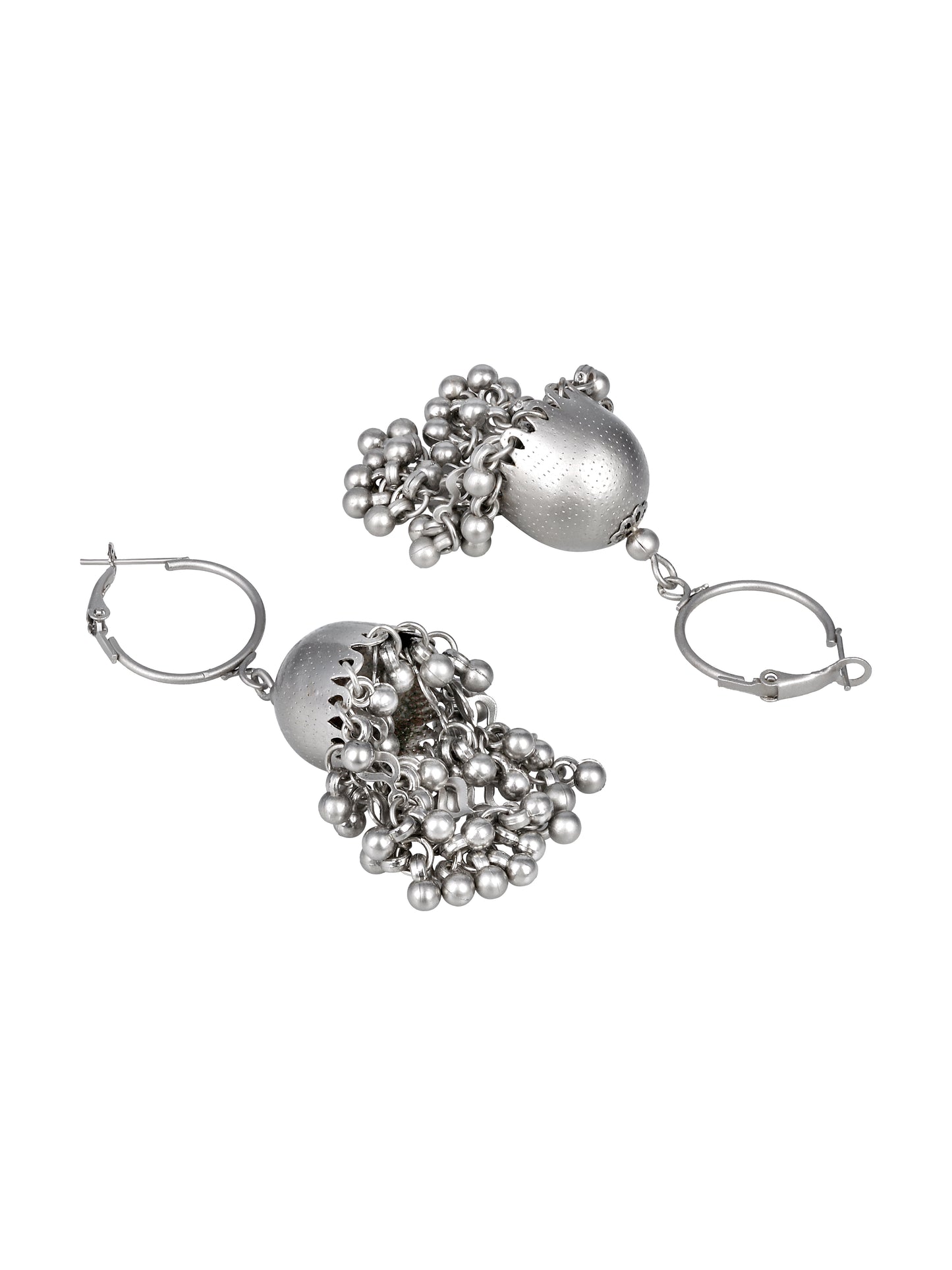 Silver-Plated Beaded Dome Shaped Jhumkas