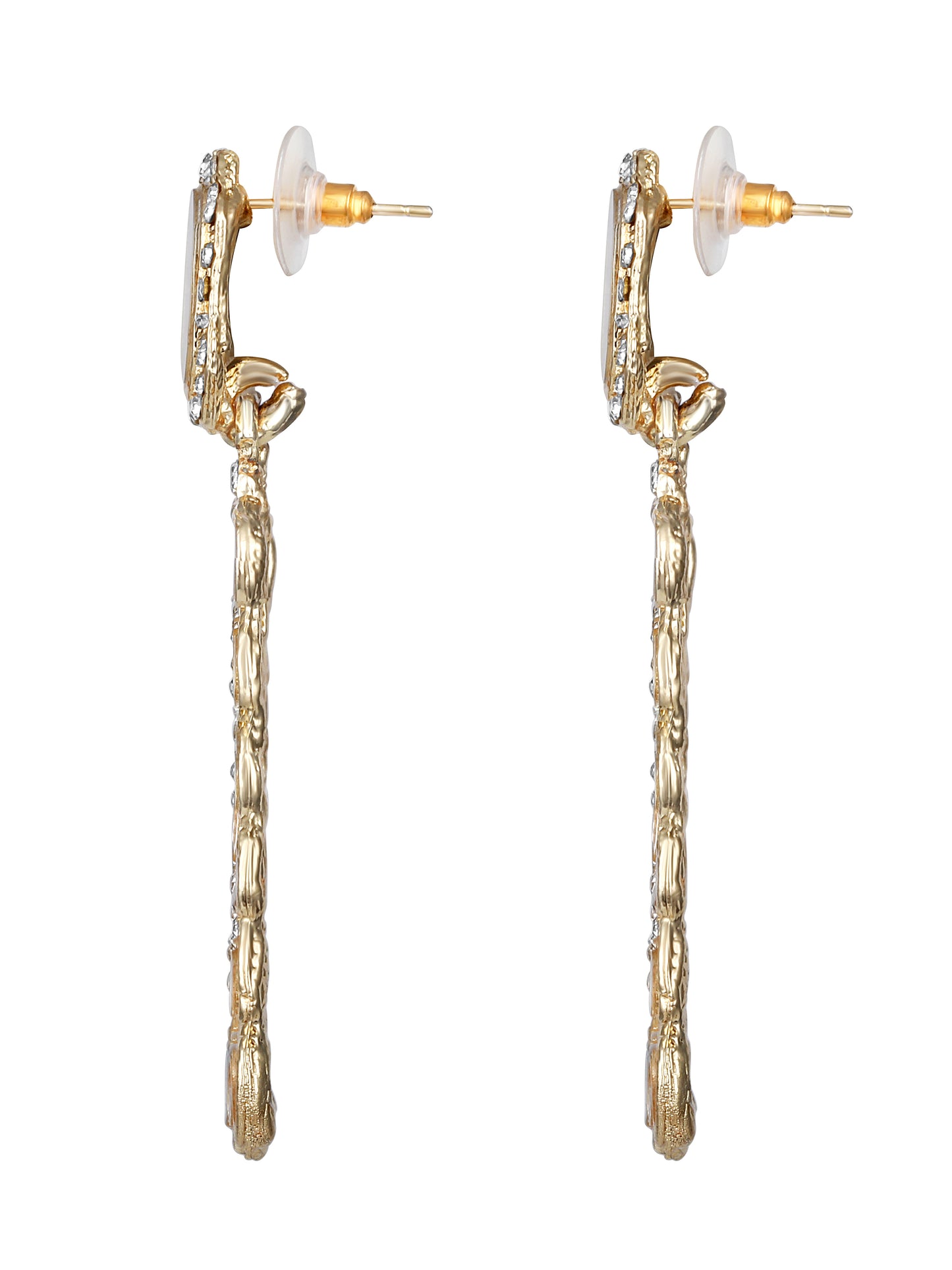 Gold-Plated Kundan Studded Mirror Finish Geometric Shaped Drop Earrings