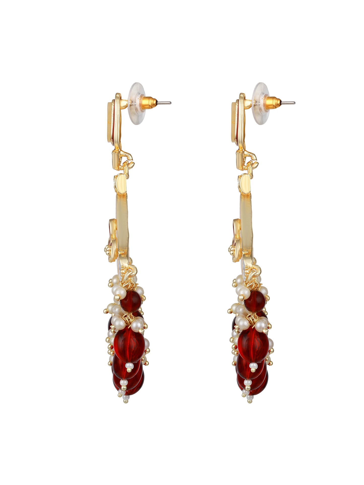 Gold-Plated Kundan Studded & Pearls Beaded Contemporary Drop Earrings