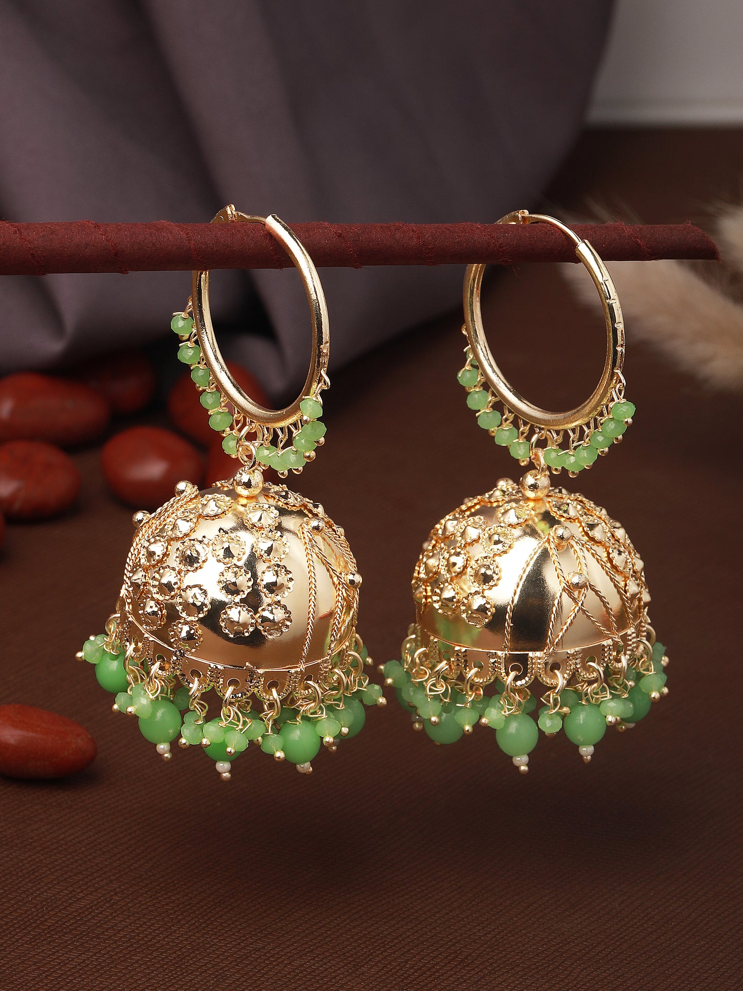 22K Gold-Plated Pearls Beaded Dome Shaped Jhumkas