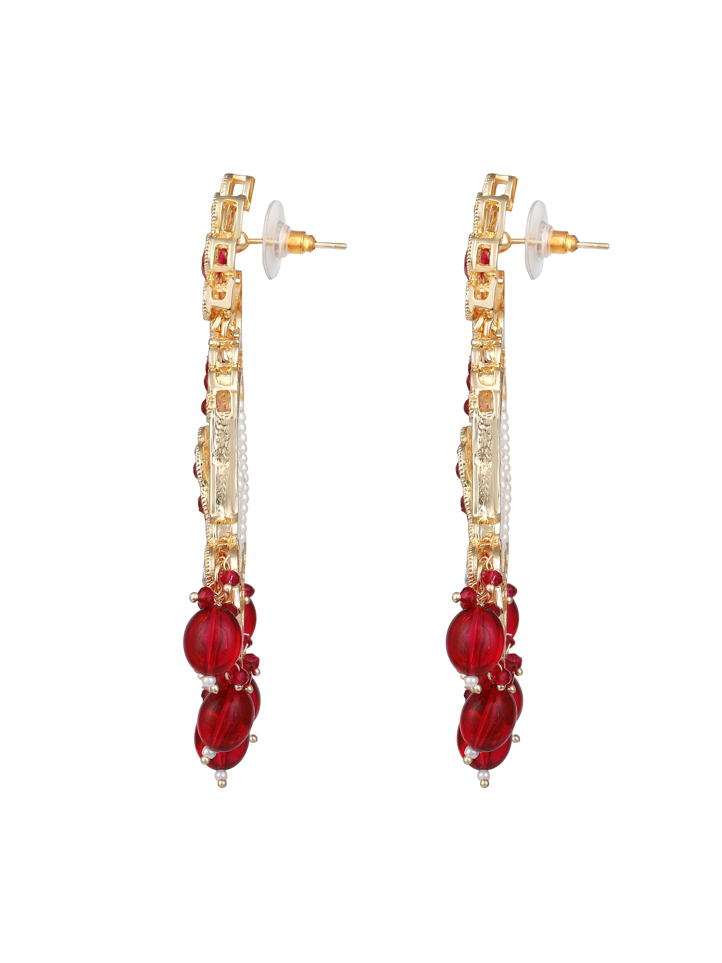 Gold-Plated Kundan Studded & Pearls Beaded Contemporary Drop Earrings