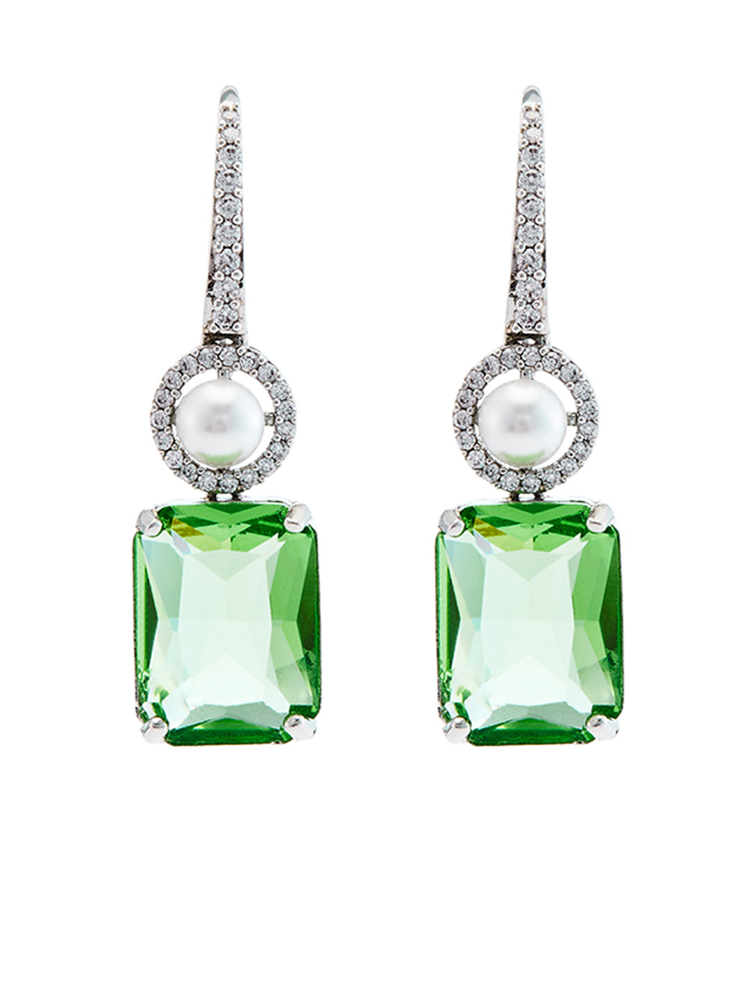 Silver Plated Emerald Studded Geometric Drop Earrings