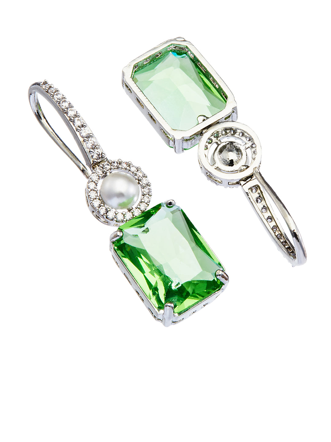 Silver Plated Emerald Studded Geometric Drop Earrings