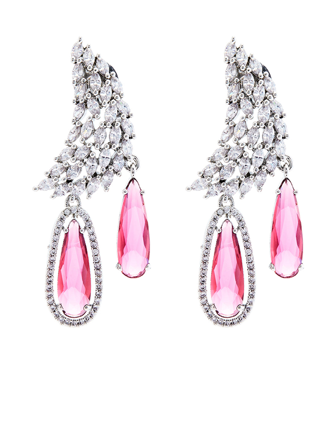 Silver Plated Faux Ruby Studded Contemporary Drop Earrings
