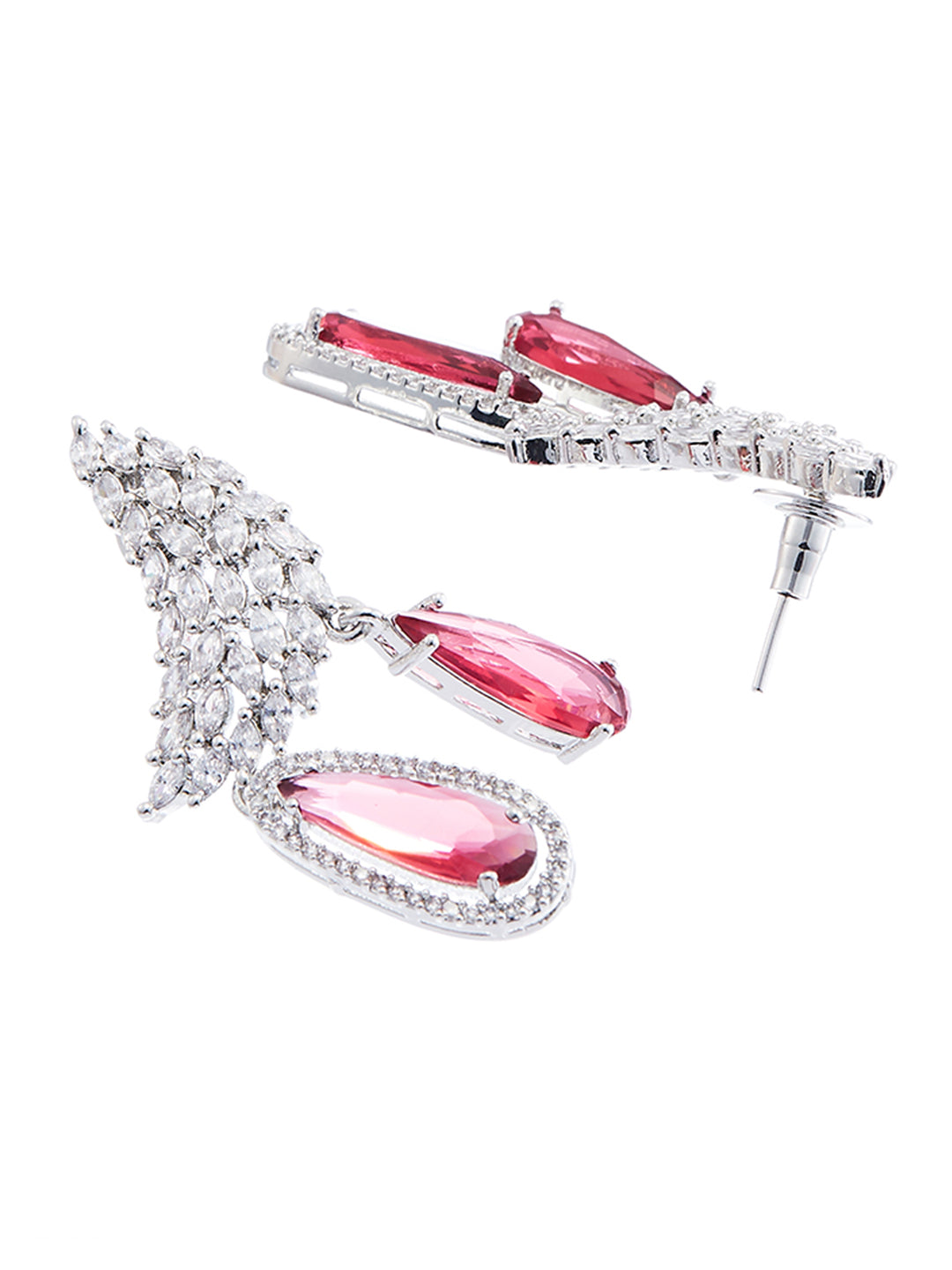 Silver Plated Faux Ruby Studded Contemporary Drop Earrings
