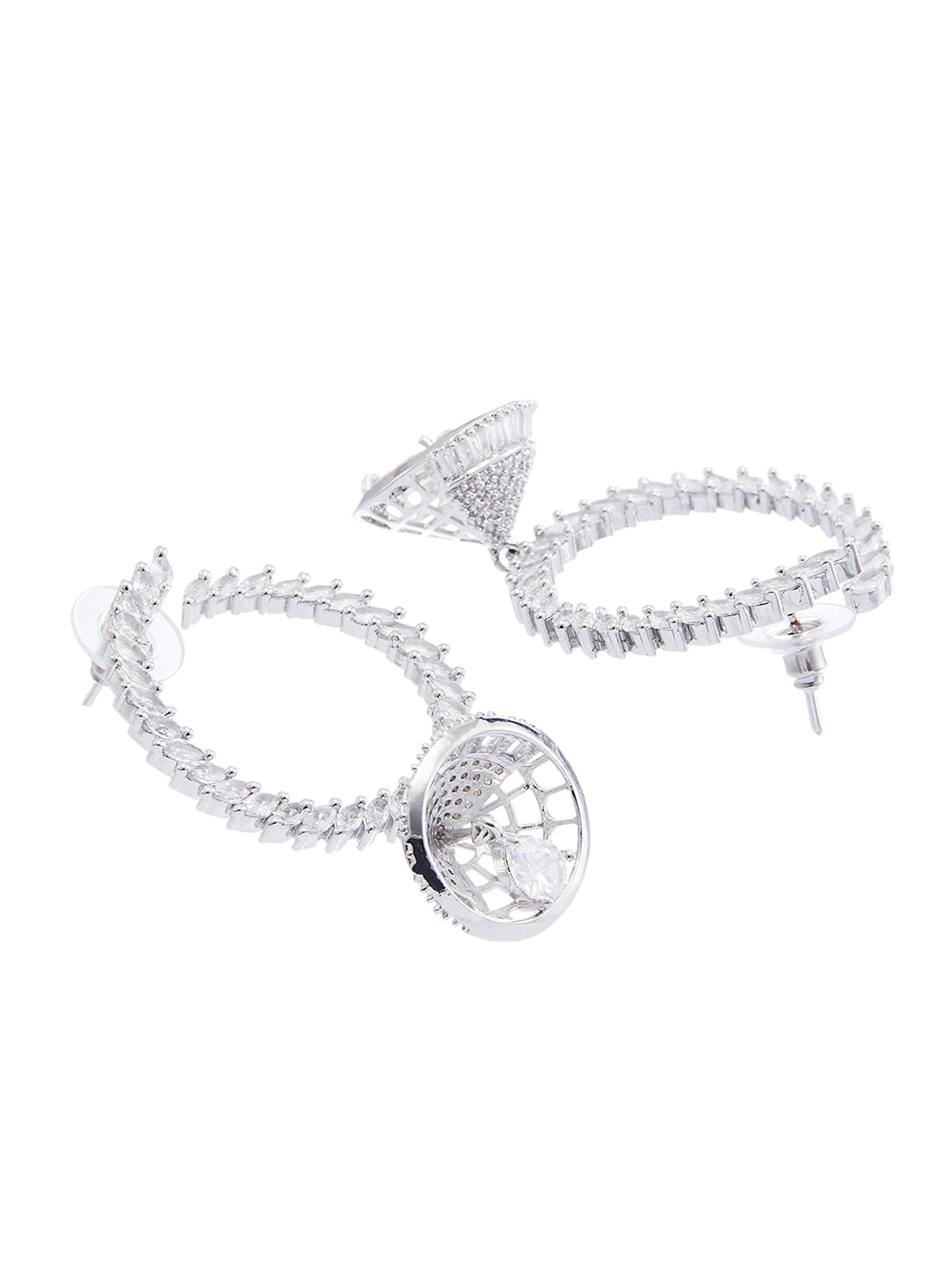 Silver Plated American Diamond Studded Contemporary Hoop Earrings
