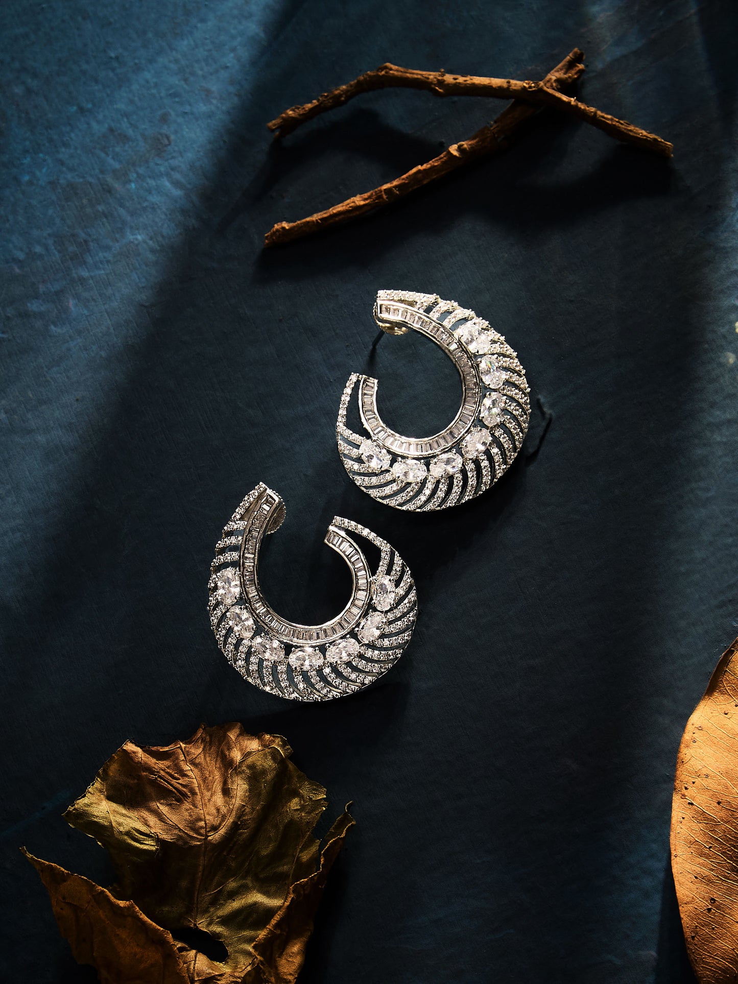 Silver-Plated American Diamond Studded Contemporary Studs