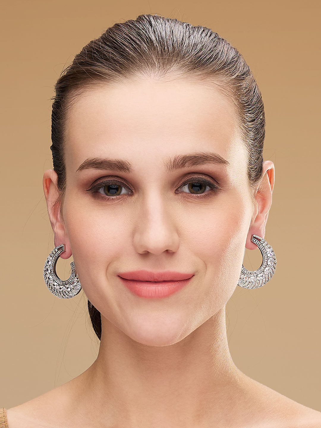 Silver-Plated American Diamond Studded Contemporary Studs