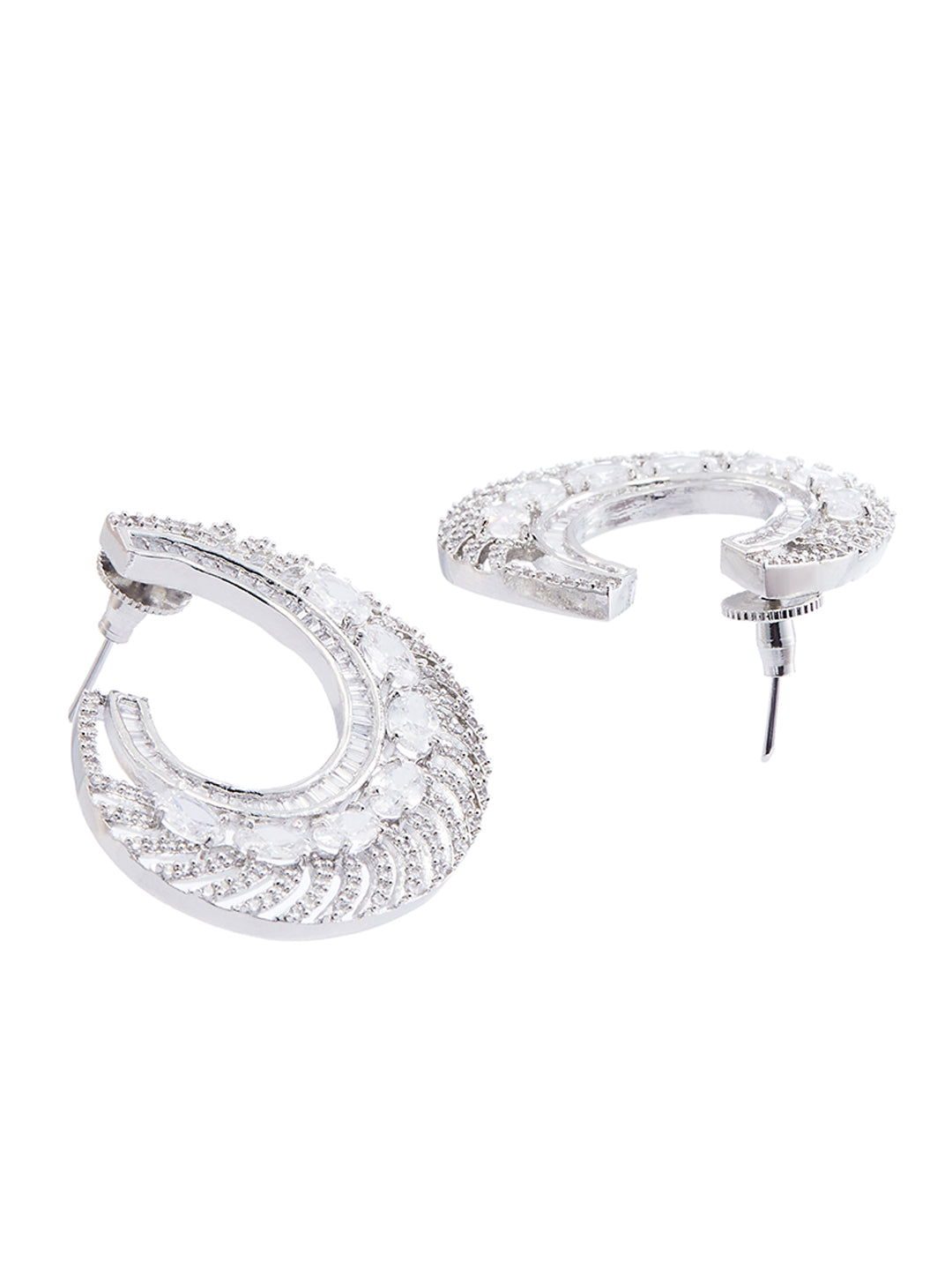 Silver-Plated American Diamond Studded Contemporary Studs