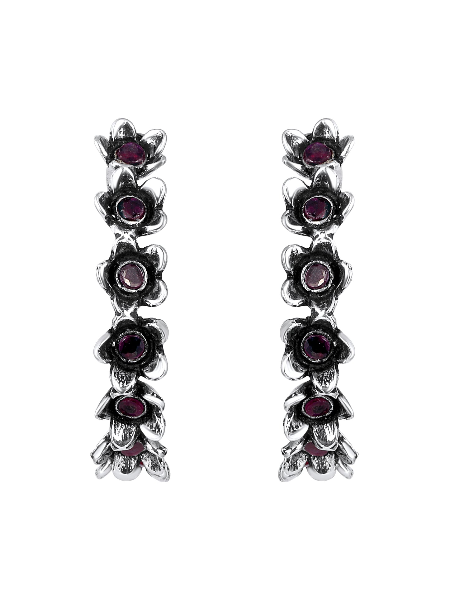 Silver-Plated Artificial Stones Contemporary Oxidised Half Hoop Earrings