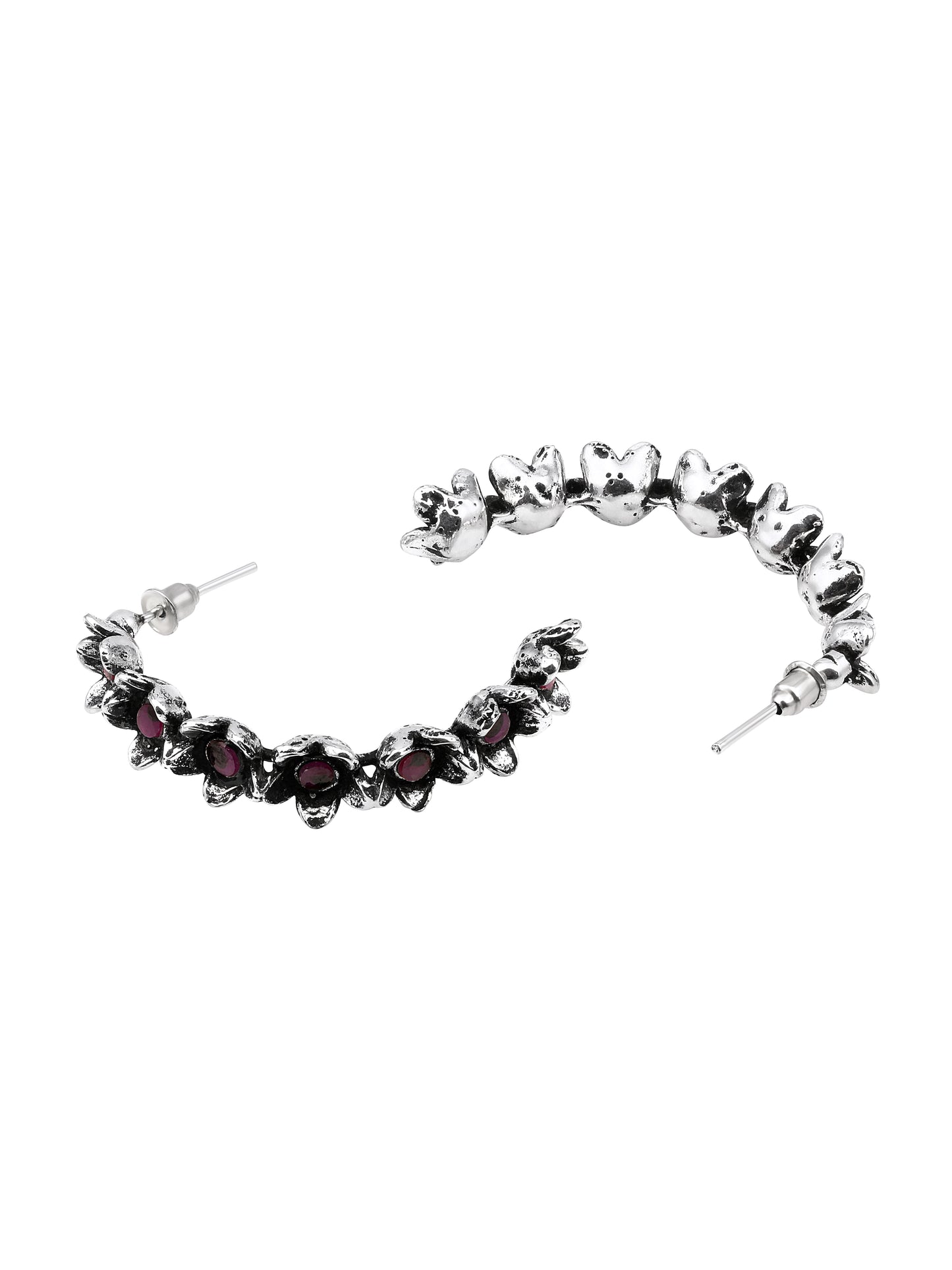 Silver-Plated Artificial Stones Contemporary Oxidised Half Hoop Earrings