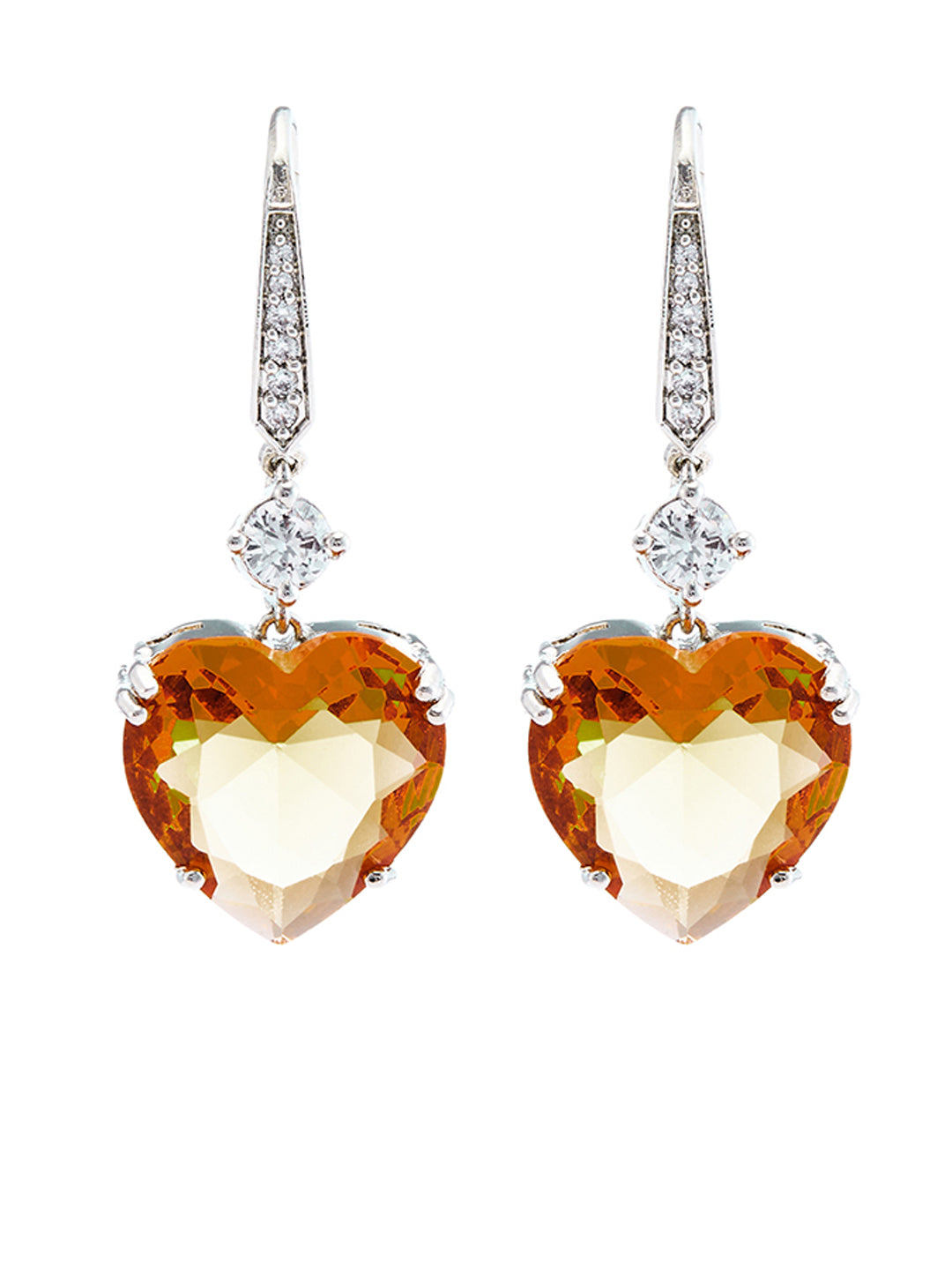 Rhodium-Plated Topaz AD & CZ Studded Heart shaped Drop Earrings