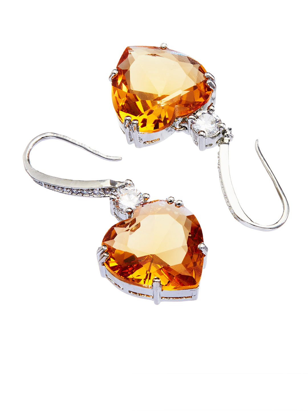 Rhodium-Plated Topaz AD & CZ Studded Heart shaped Drop Earrings