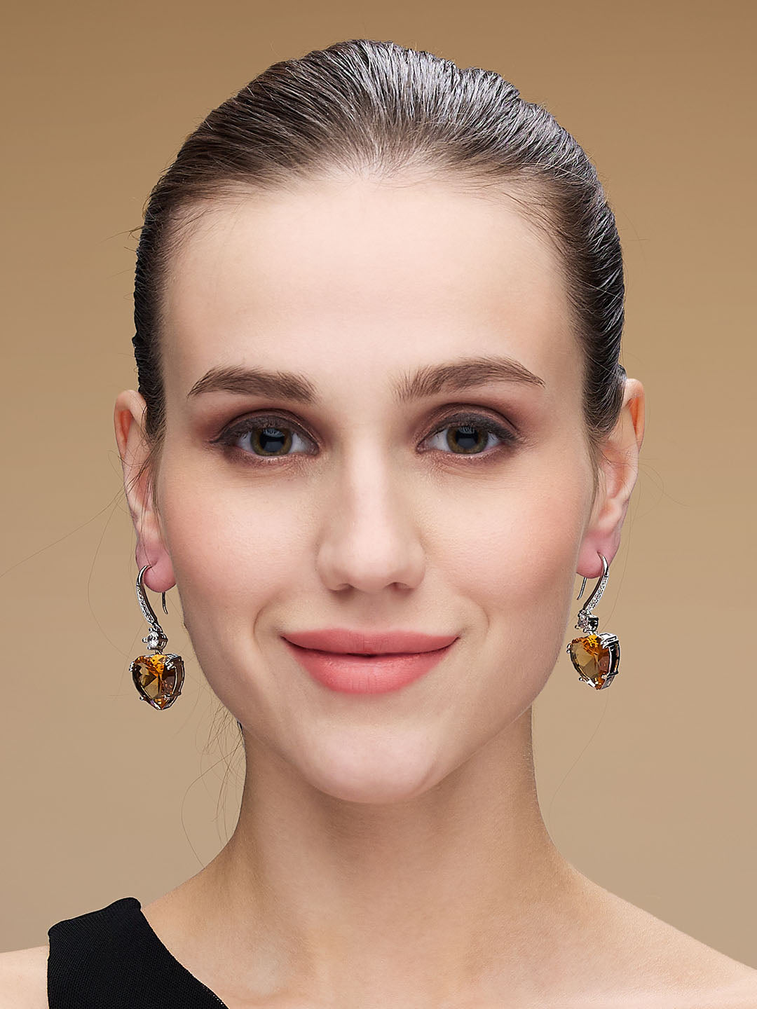 Rhodium-Plated Topaz AD & CZ Studded Heart shaped Drop Earrings