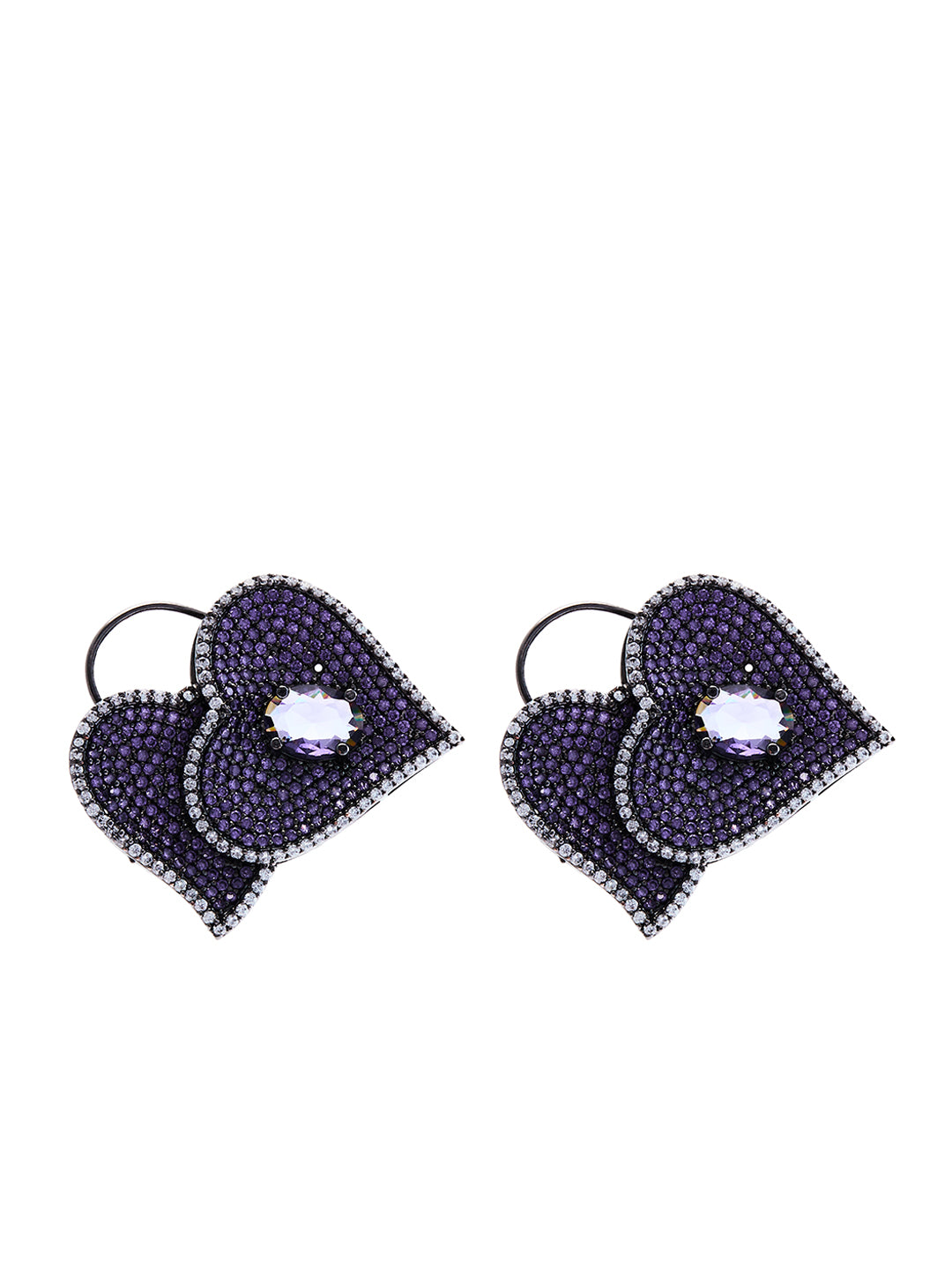 Rhodium Plated Cubic Zirconia Studded Heart Shaped Studs