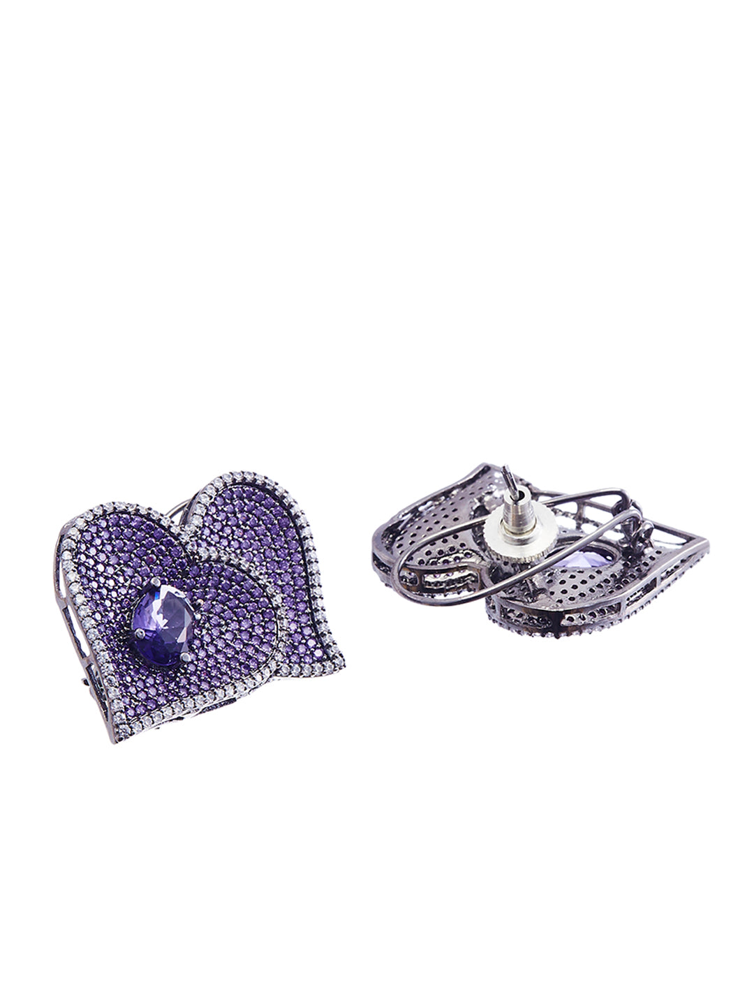 Rhodium Plated Cubic Zirconia Studded Heart Shaped Studs