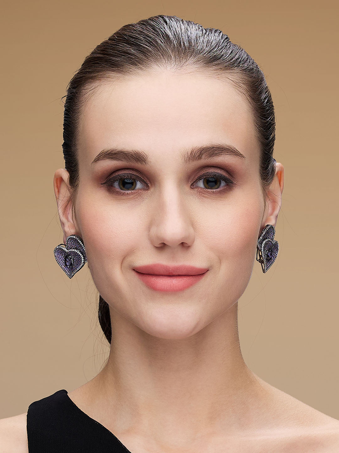 Rhodium Plated Cubic Zirconia Studded Heart Shaped Studs