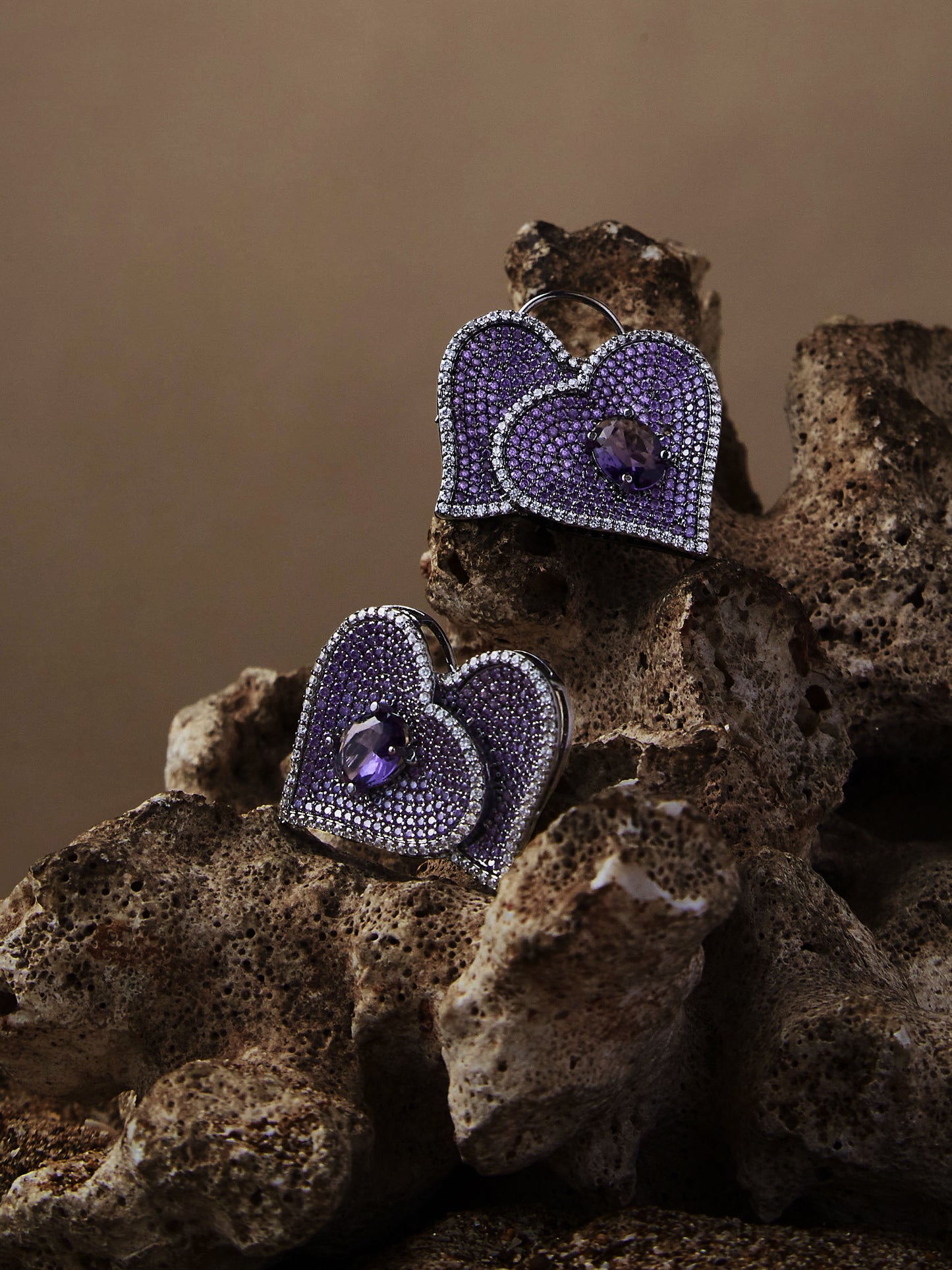 Rhodium Plated Cubic Zirconia Studded Heart Shaped Studs