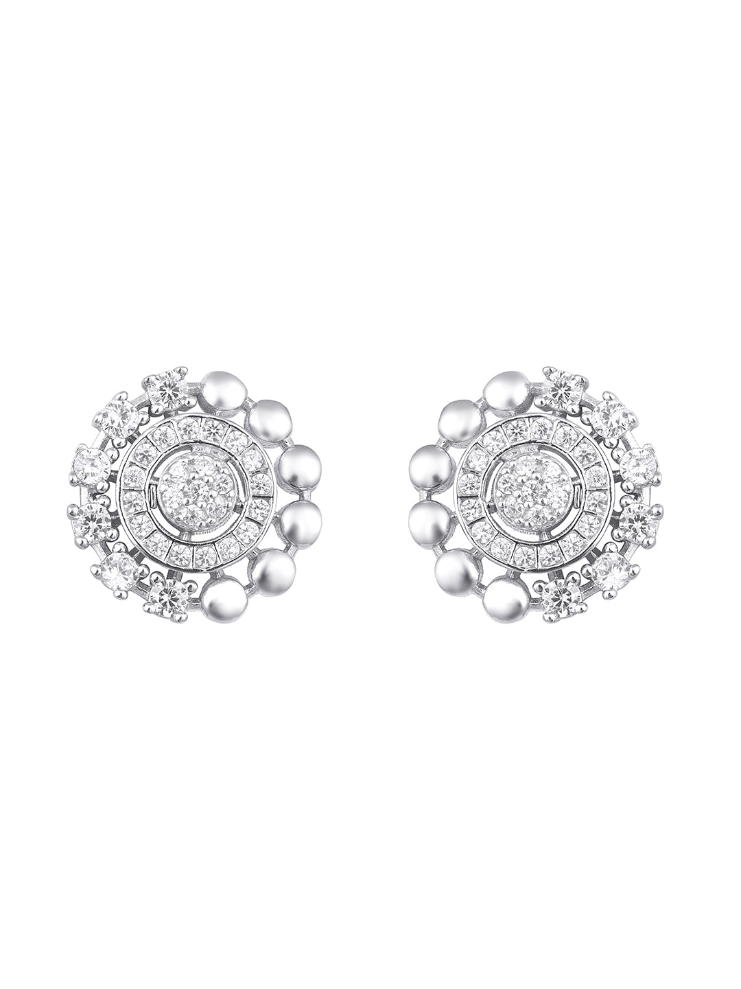 Sterling Silver Stud Earrings With Cubic Zirconia And Rhodium Plating.