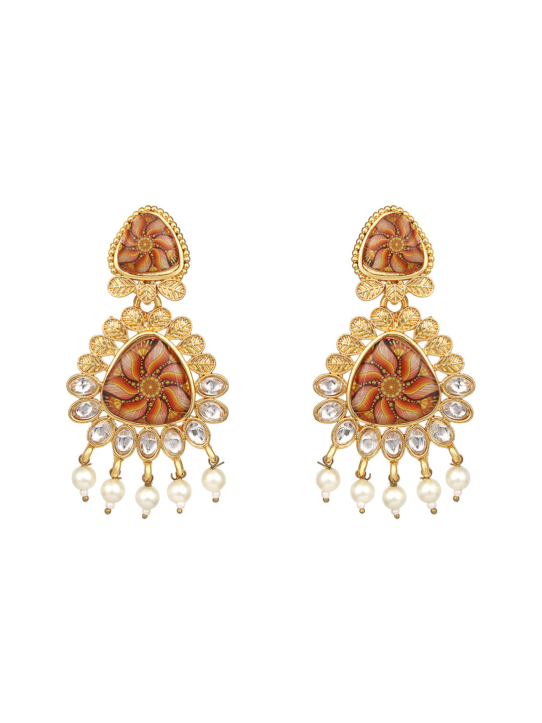 Gold Plated Multicolor Floral Printed Dangle Earring