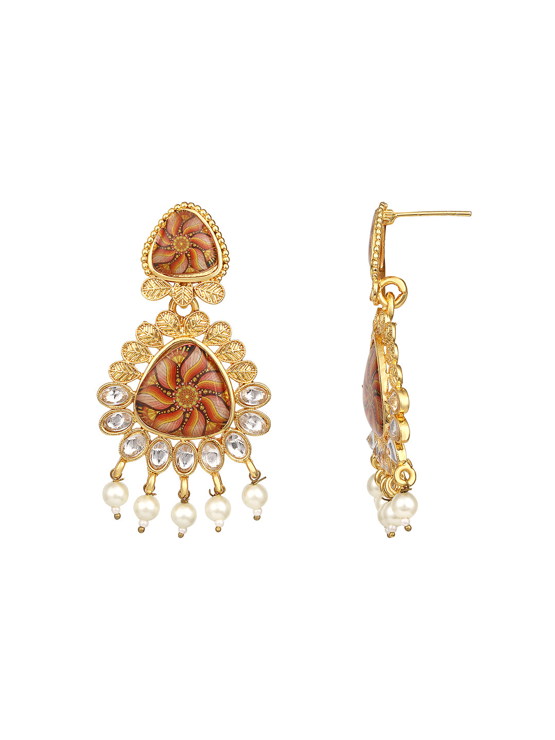 Gold Plated Multicolor Floral Printed Dangle Earring