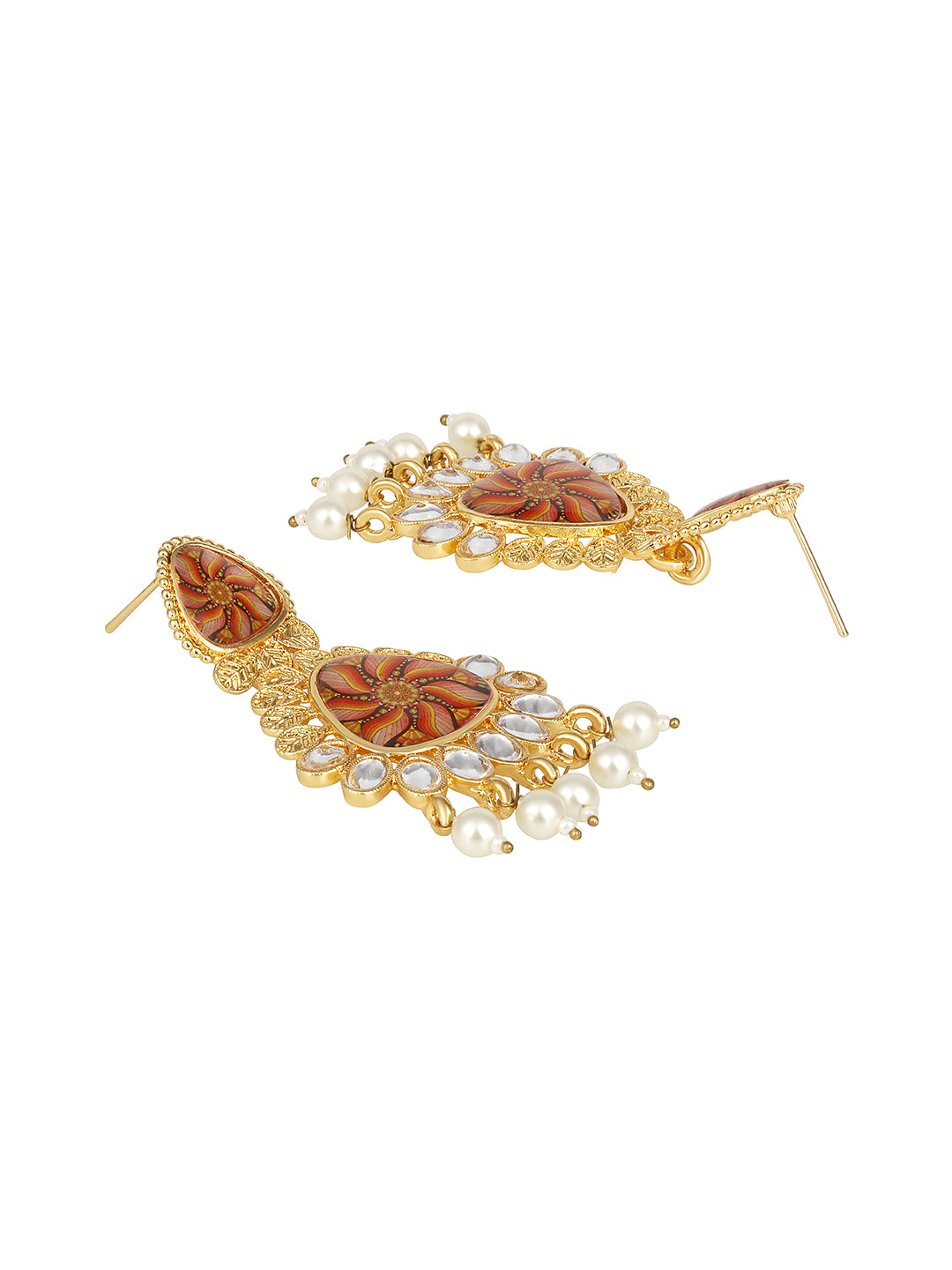 Gold Plated Multicolor Floral Printed Dangle Earring