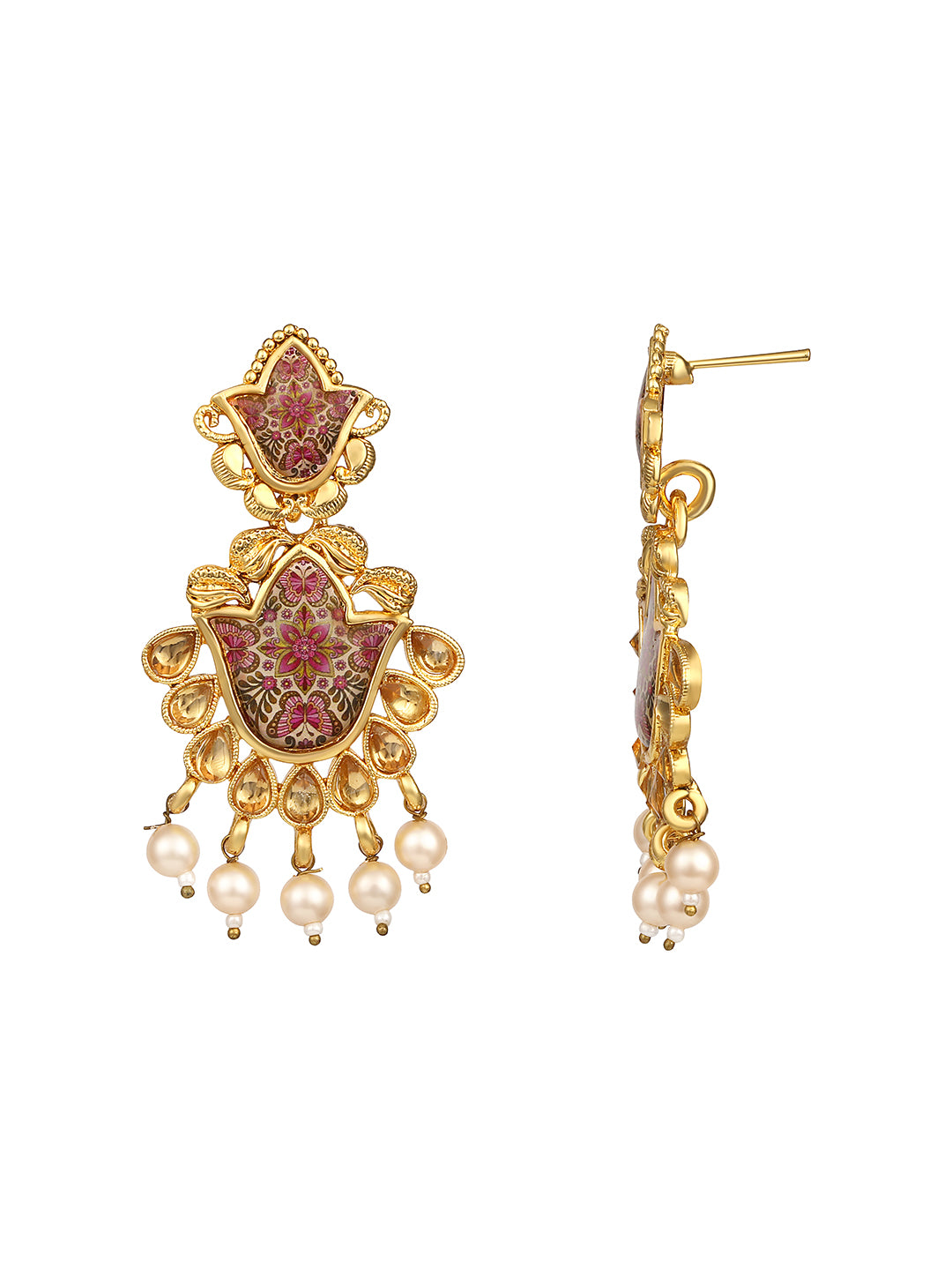 Gold Plated Multicolor Floral Printed Dangle Earring
