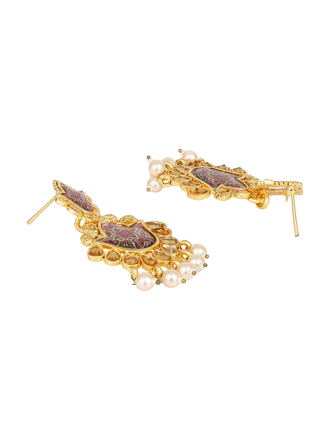 Gold Plated Multicolor Floral Printed Dangle Earring