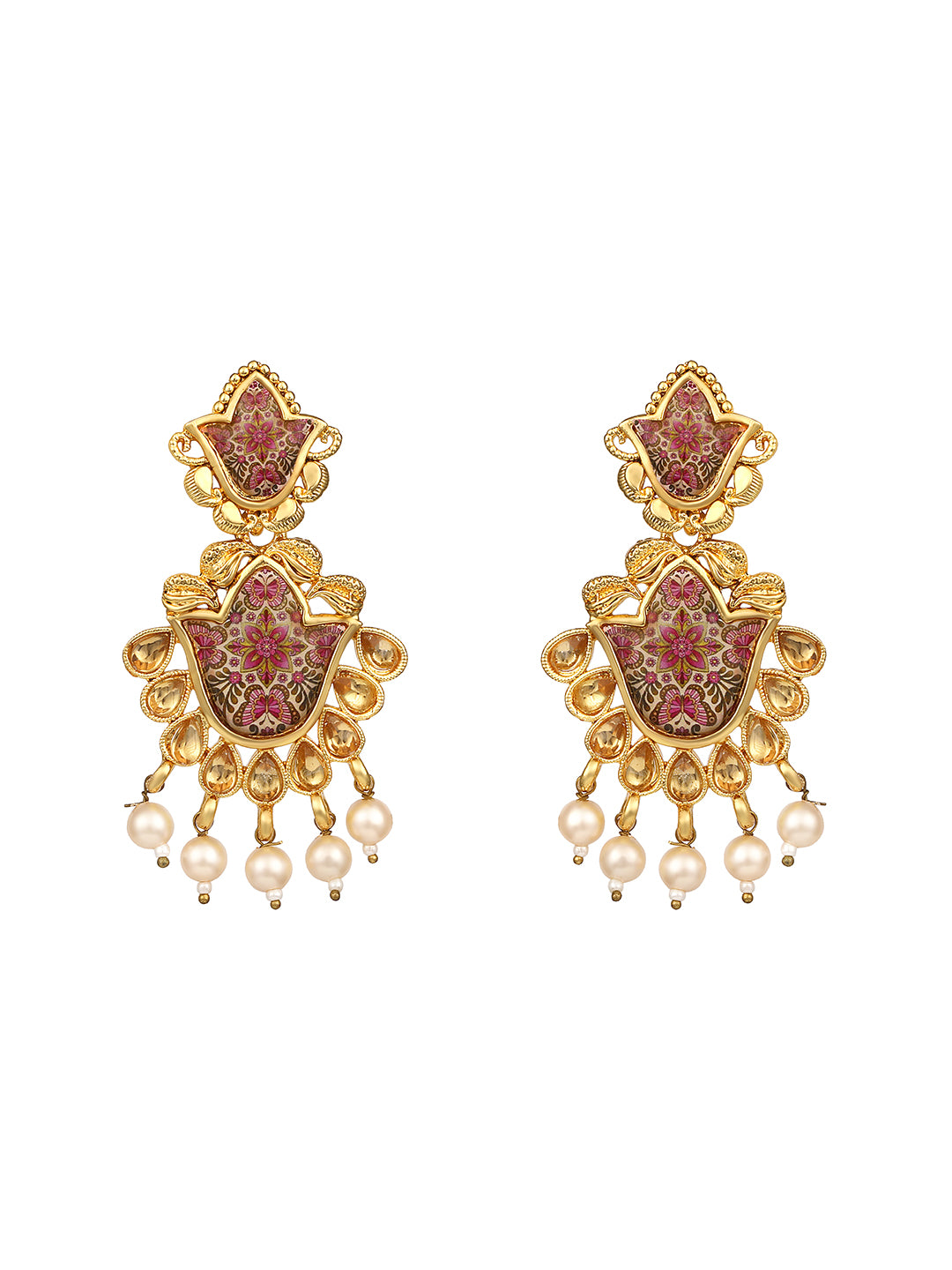 Gold Plated Multicolor Floral Printed Dangle Earring