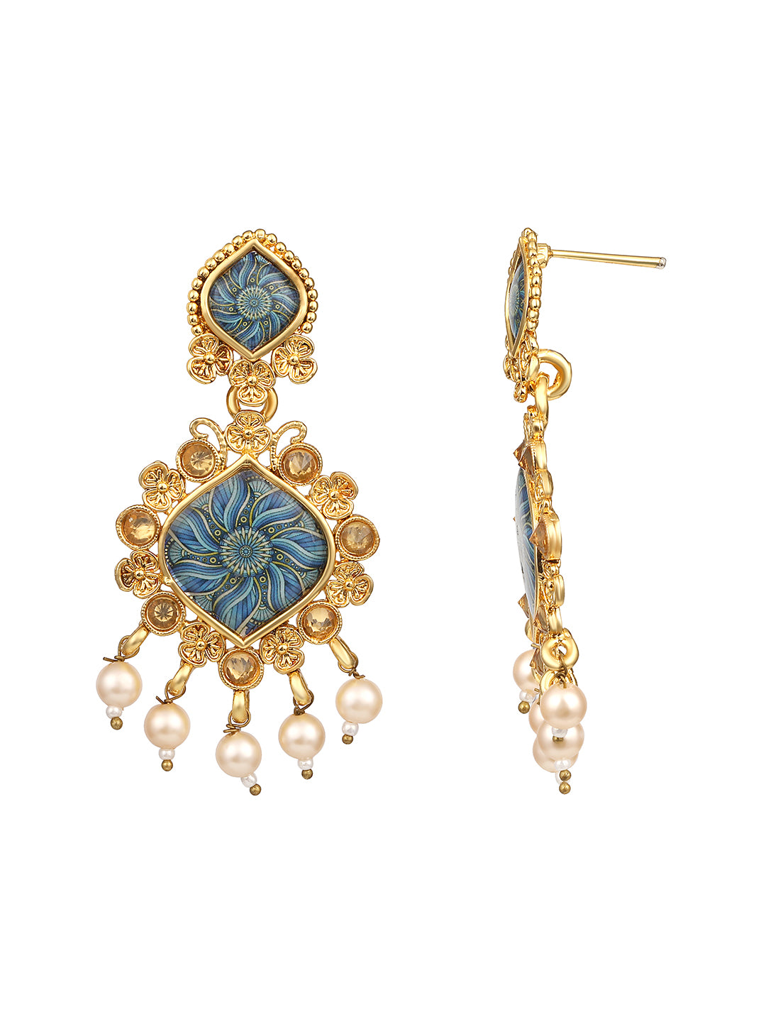 Gold Plated Multicolor Floral Printed Dangle Earring