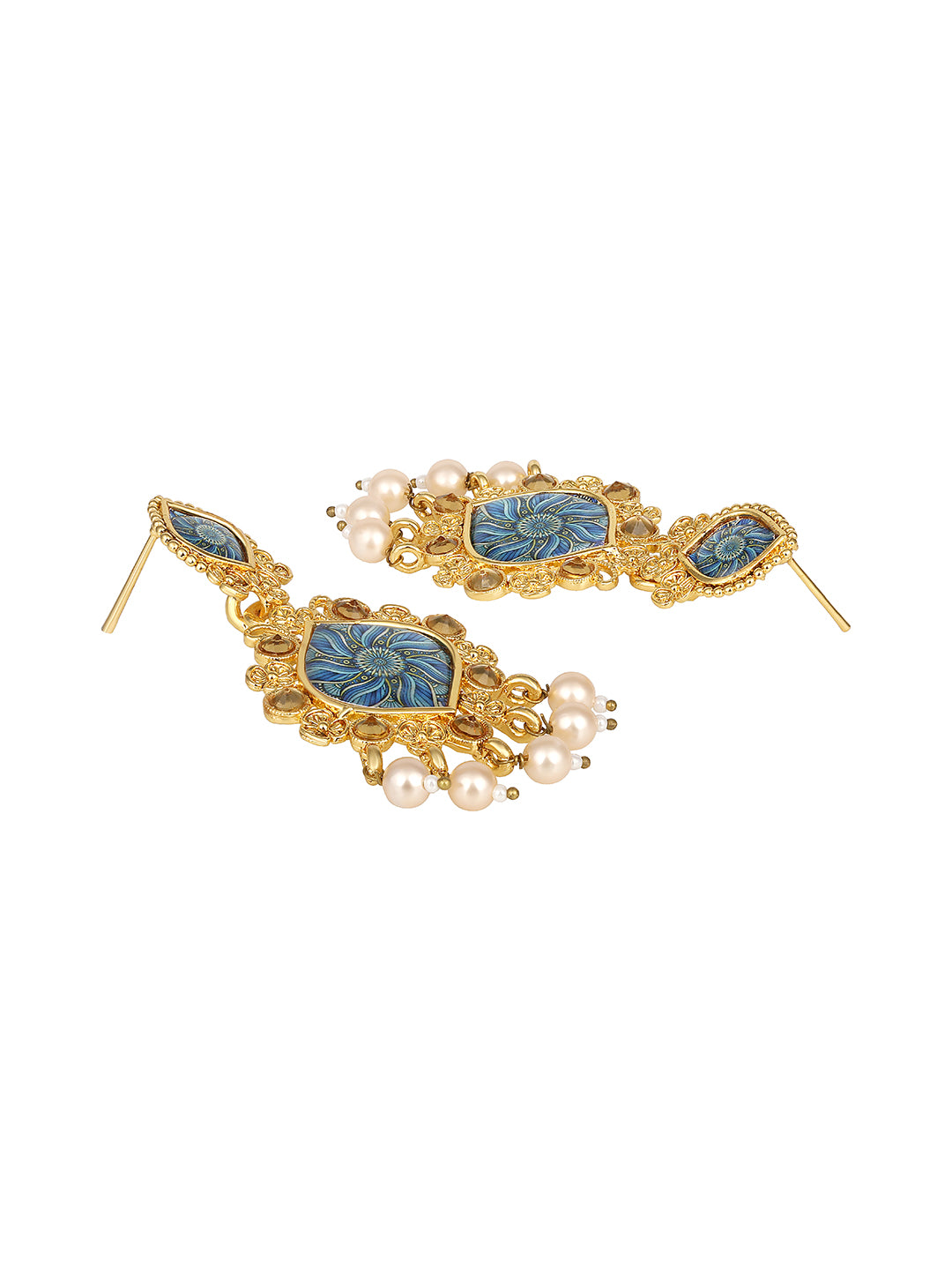 Gold Plated Multicolor Floral Printed Dangle Earring