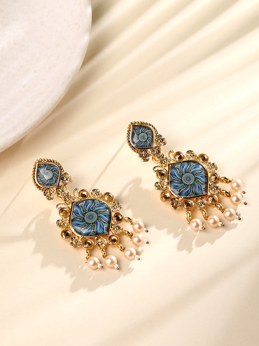 Gold Plated Multicolor Floral Printed Dangle Earring