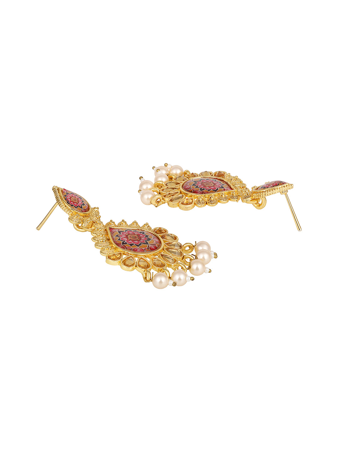 Gold Plated Multicolor Floral Printed Dangle Earring