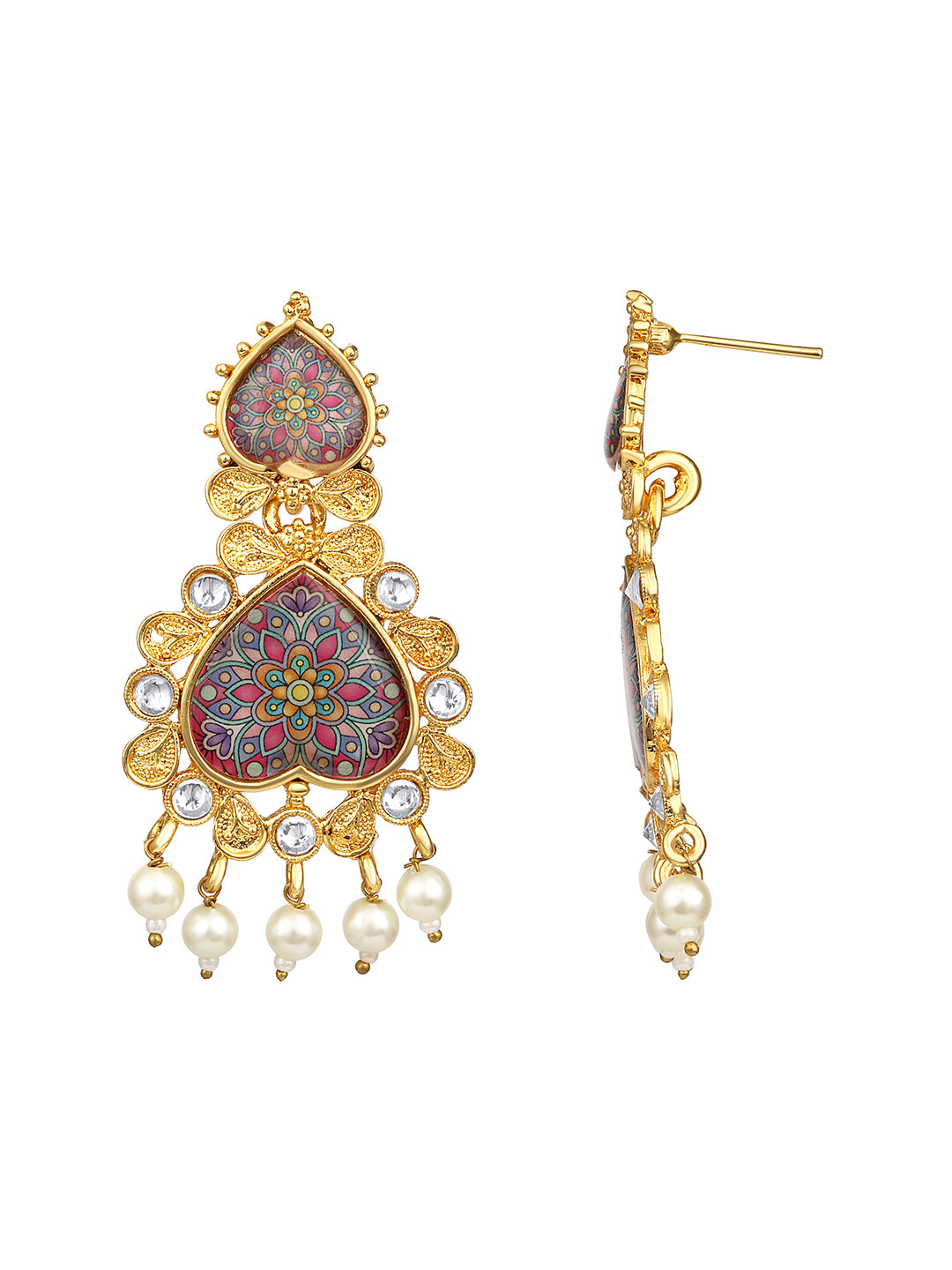 Gold Plated Multicolor Floral Printed Dangle Earring