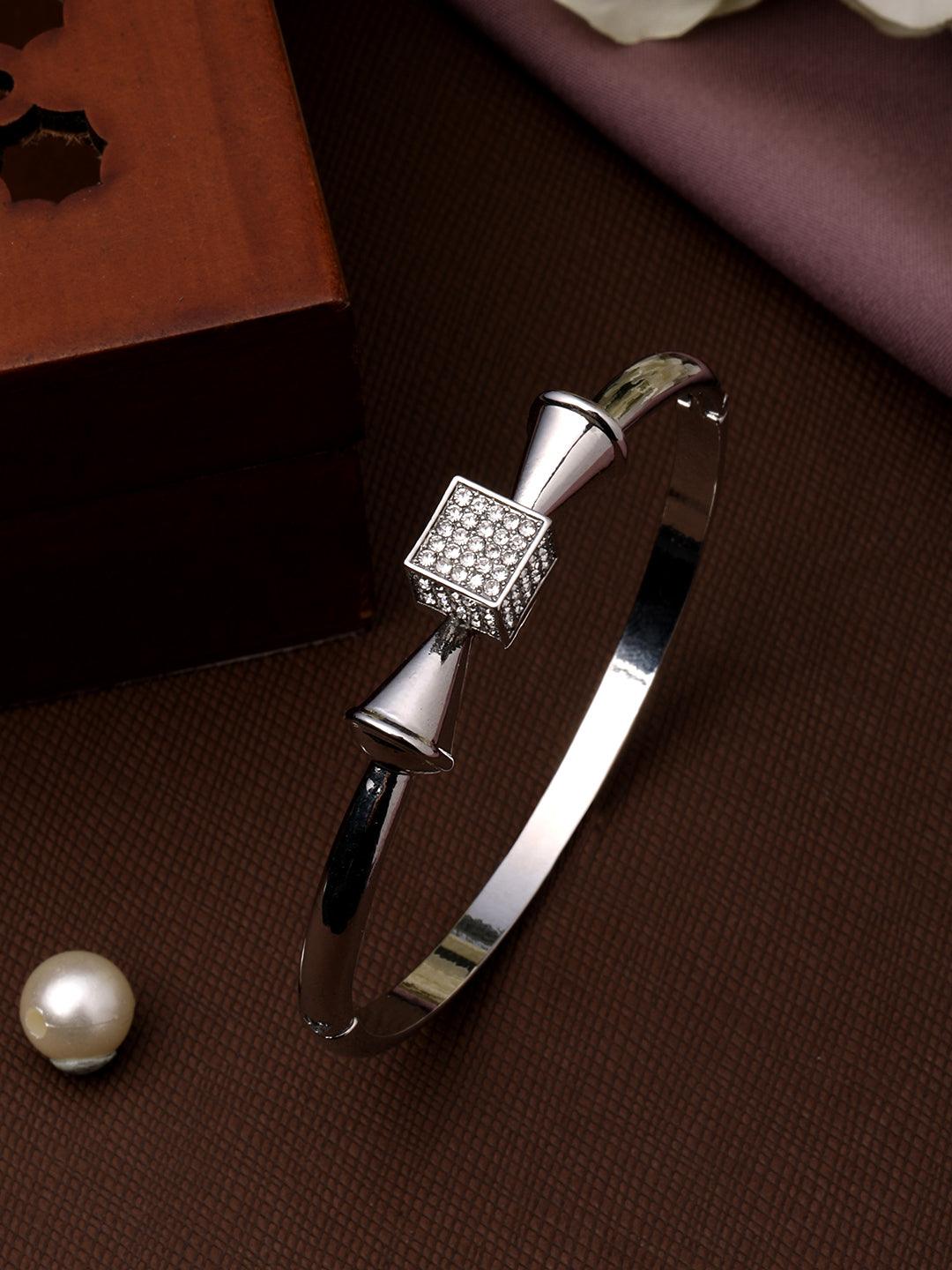 Radiant Rhodium: Adjustable Austrian Stone Kada - ASMITTA Jewellery