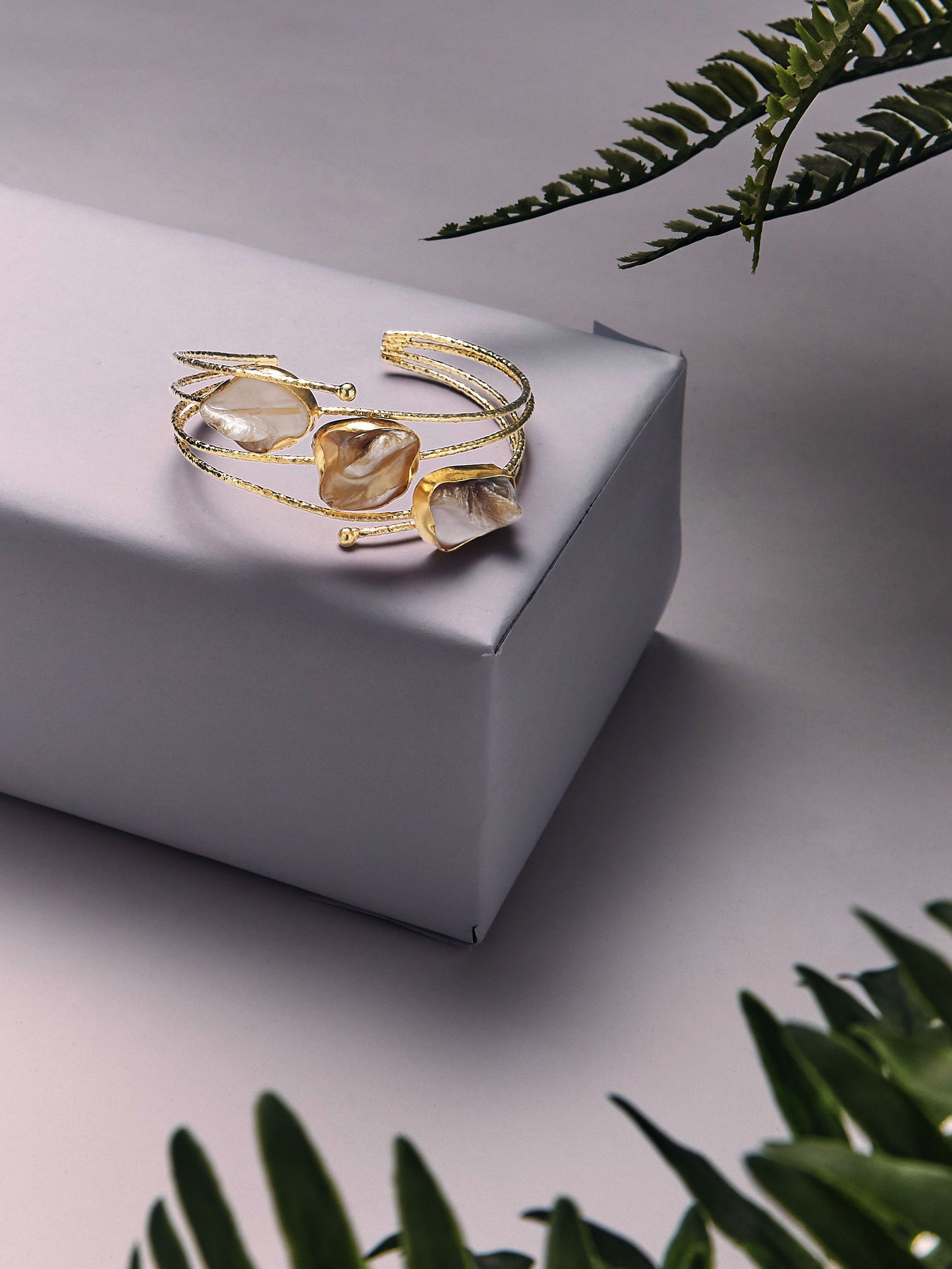 Gold-Plated Mother Of Pearls Cuff Bracelet