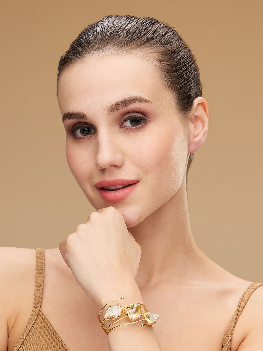 Gold-Plated Mother Of Pearls Cuff Bracelet