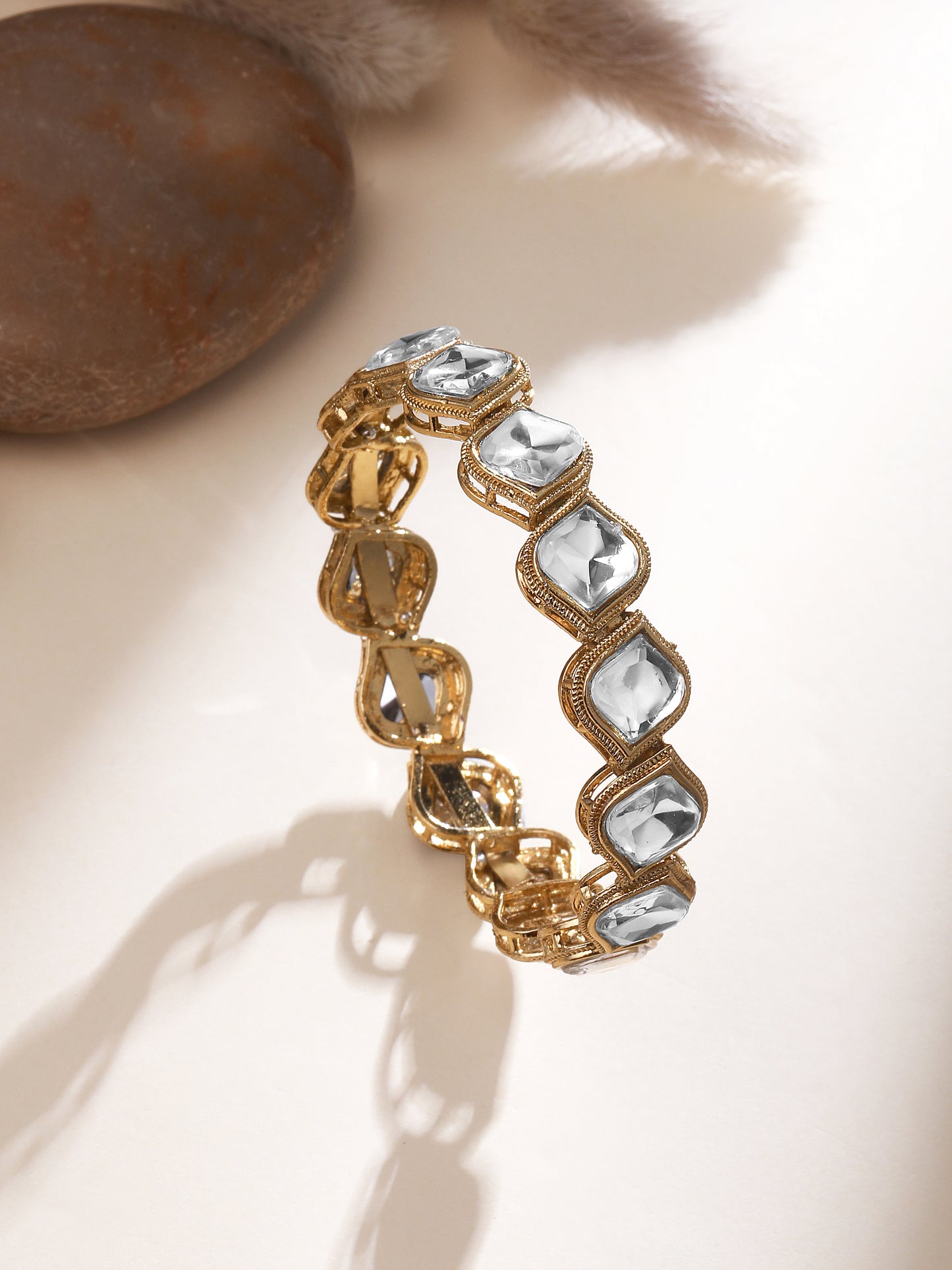 Gold-Plated Kundan Studded Bangle-Style Bracelet