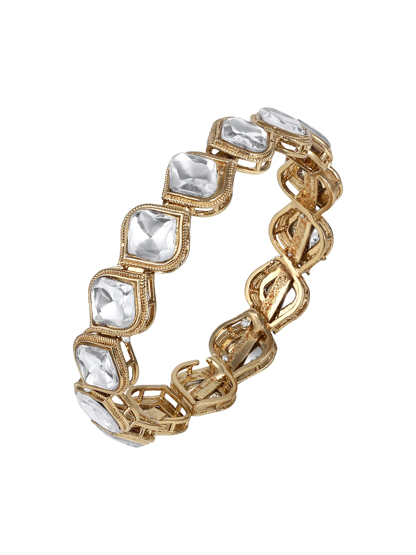 Gold-Plated Kundan Studded Bangle-Style Bracelet
