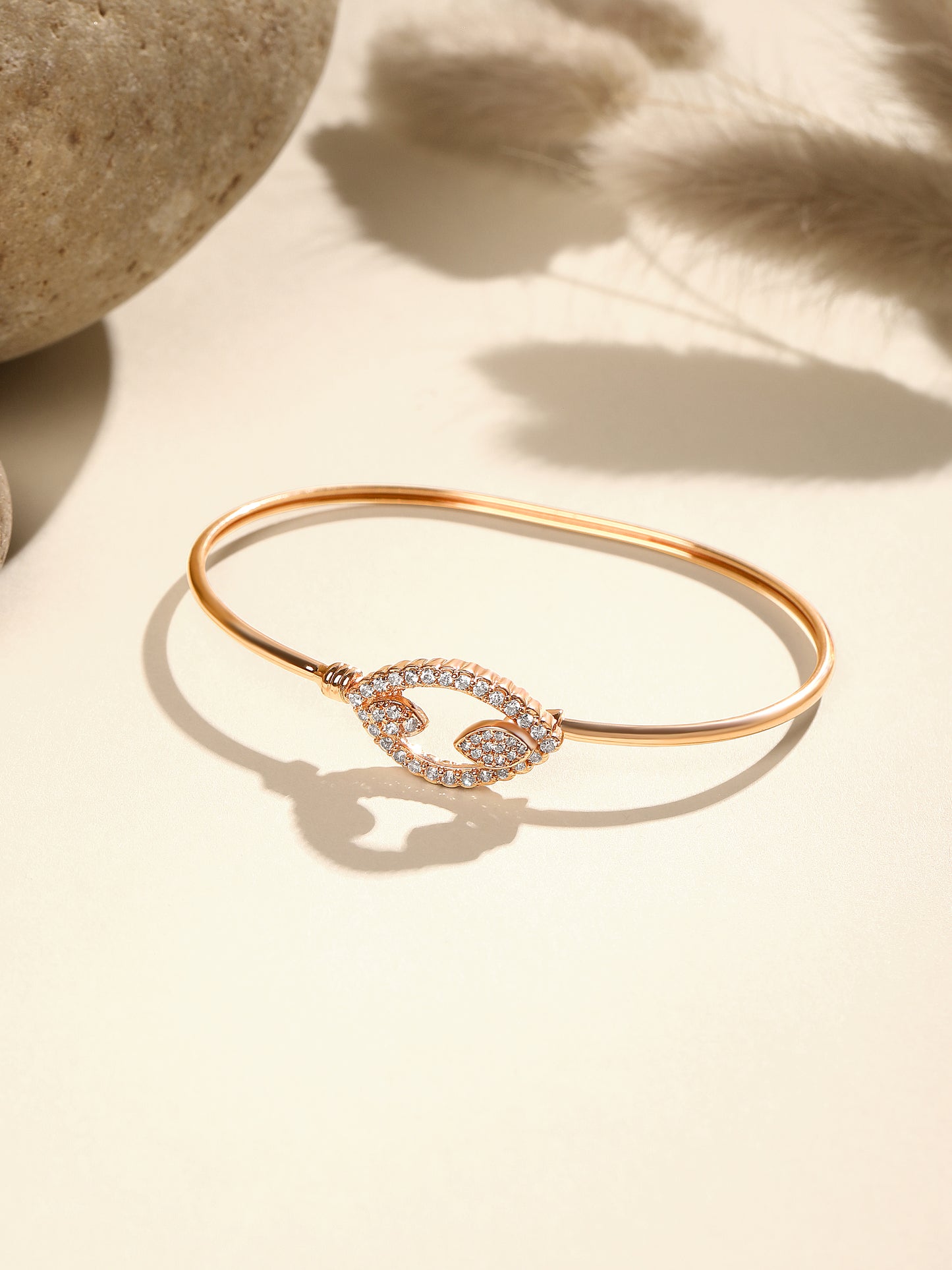 Rose Gold-Plated Cubic Zirconia Studded Kada Bracelet