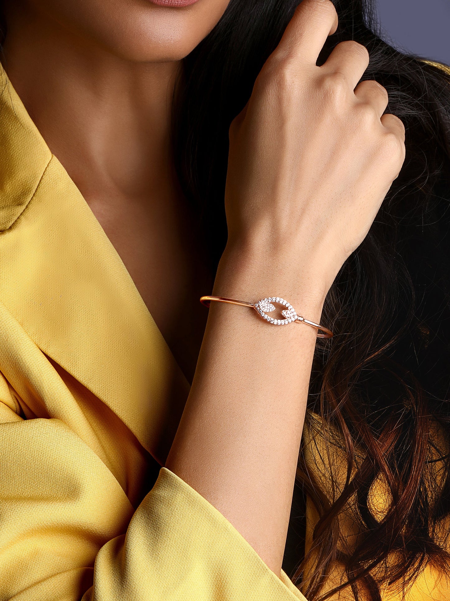 Rose Gold-Plated Cubic Zirconia Studded Kada Bracelet