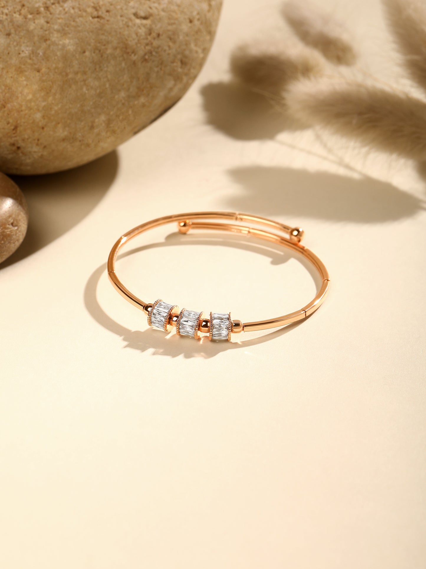 Rose Gold-Plated Cubic Zirconia Studded Kada Bracelet