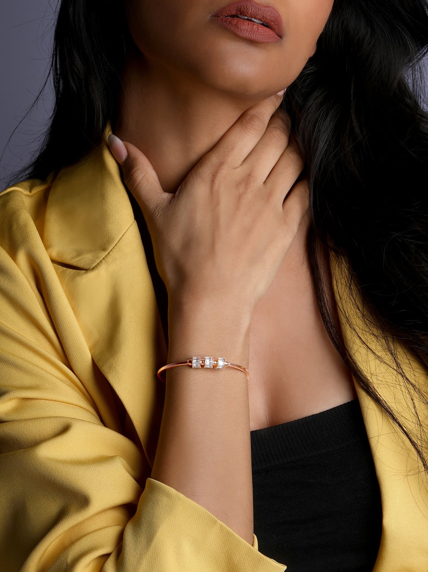 Rose Gold-Plated Cubic Zirconia Studded Kada Bracelet